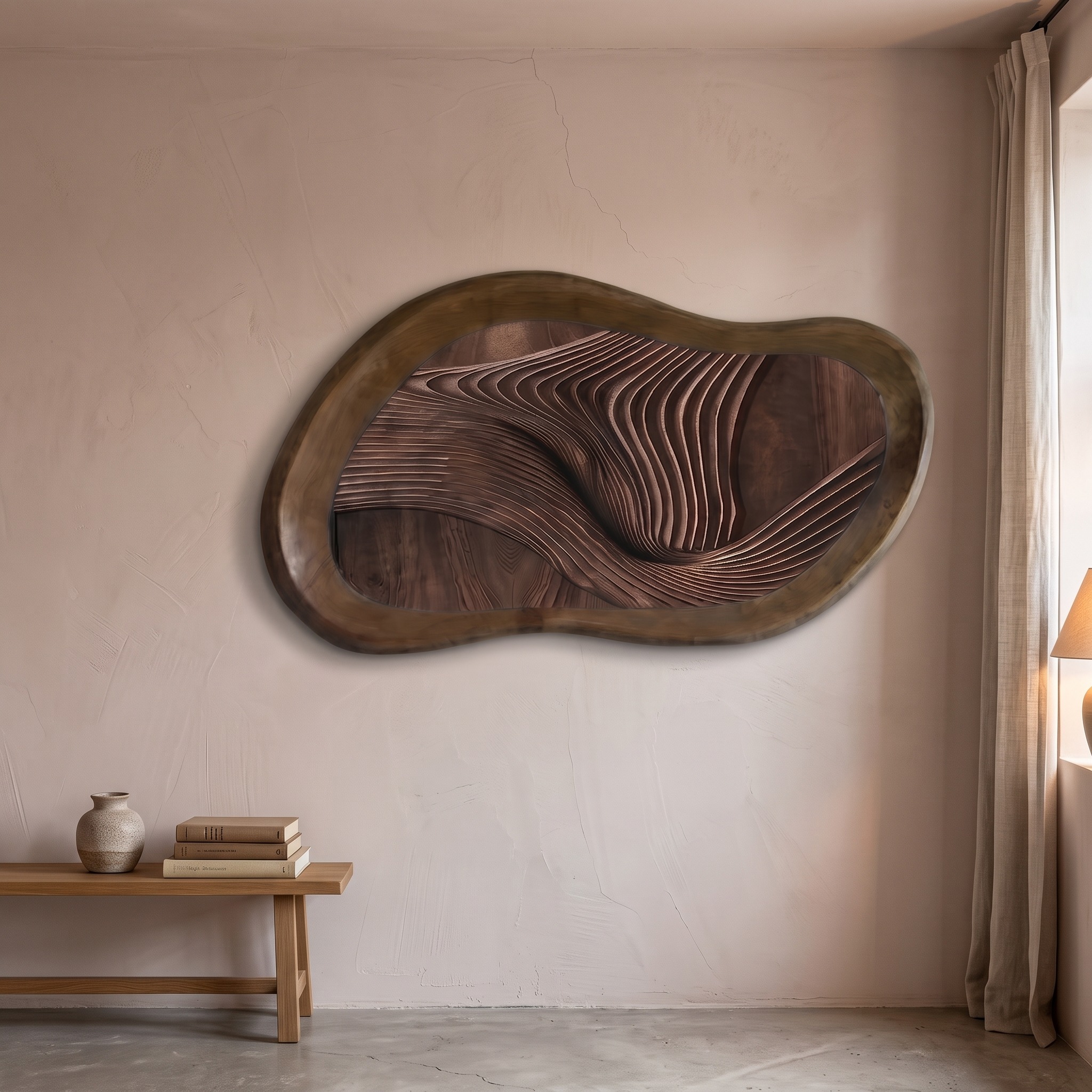 Midcentury Organic Wood Sculpture, Handcrafted Geometric Wall Decor for Living Room & Bedroom