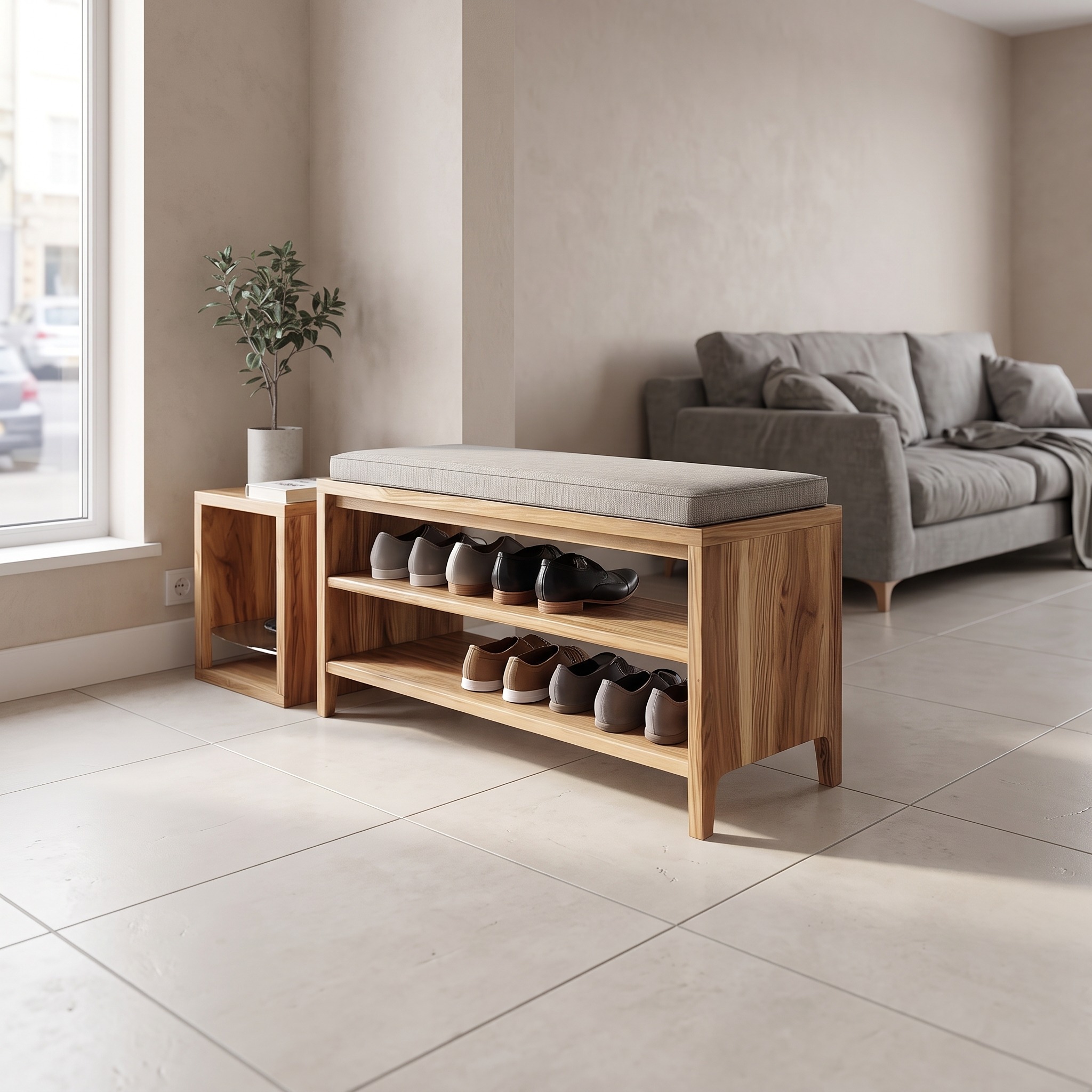 Midcentury Shoe Rack Bench Entryway Storage