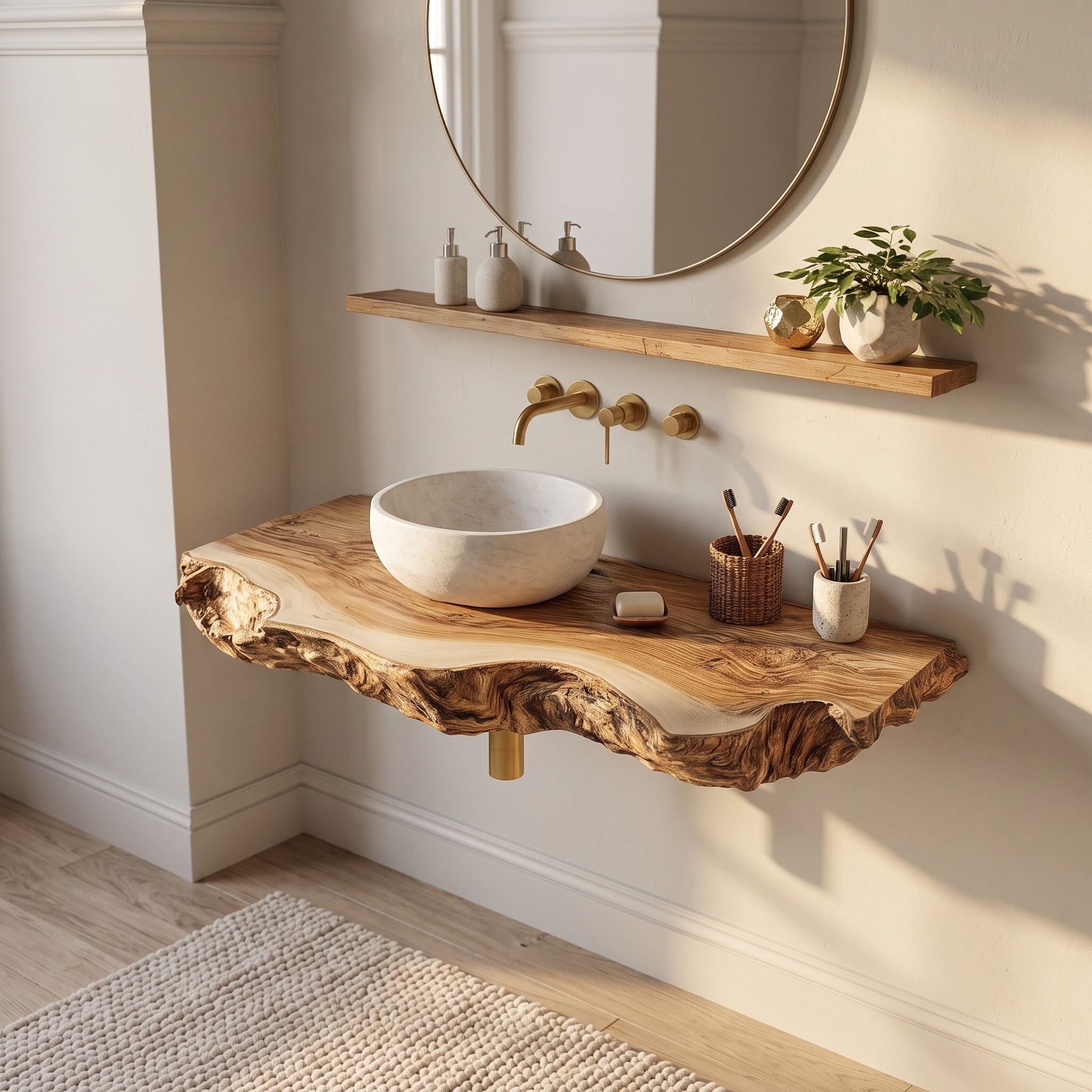 Midcentury Stone Basin Vanity Bathroom
