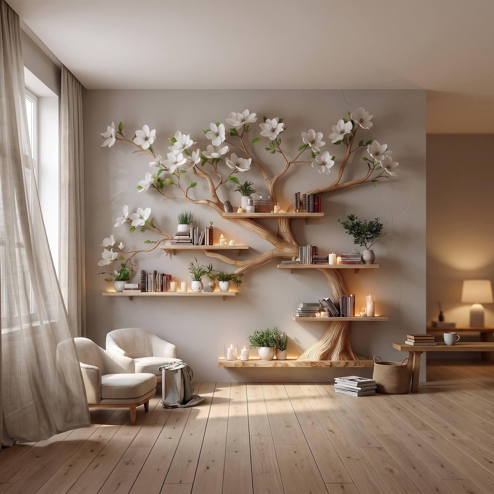 Midcentury Tree Bench Living Dining Room