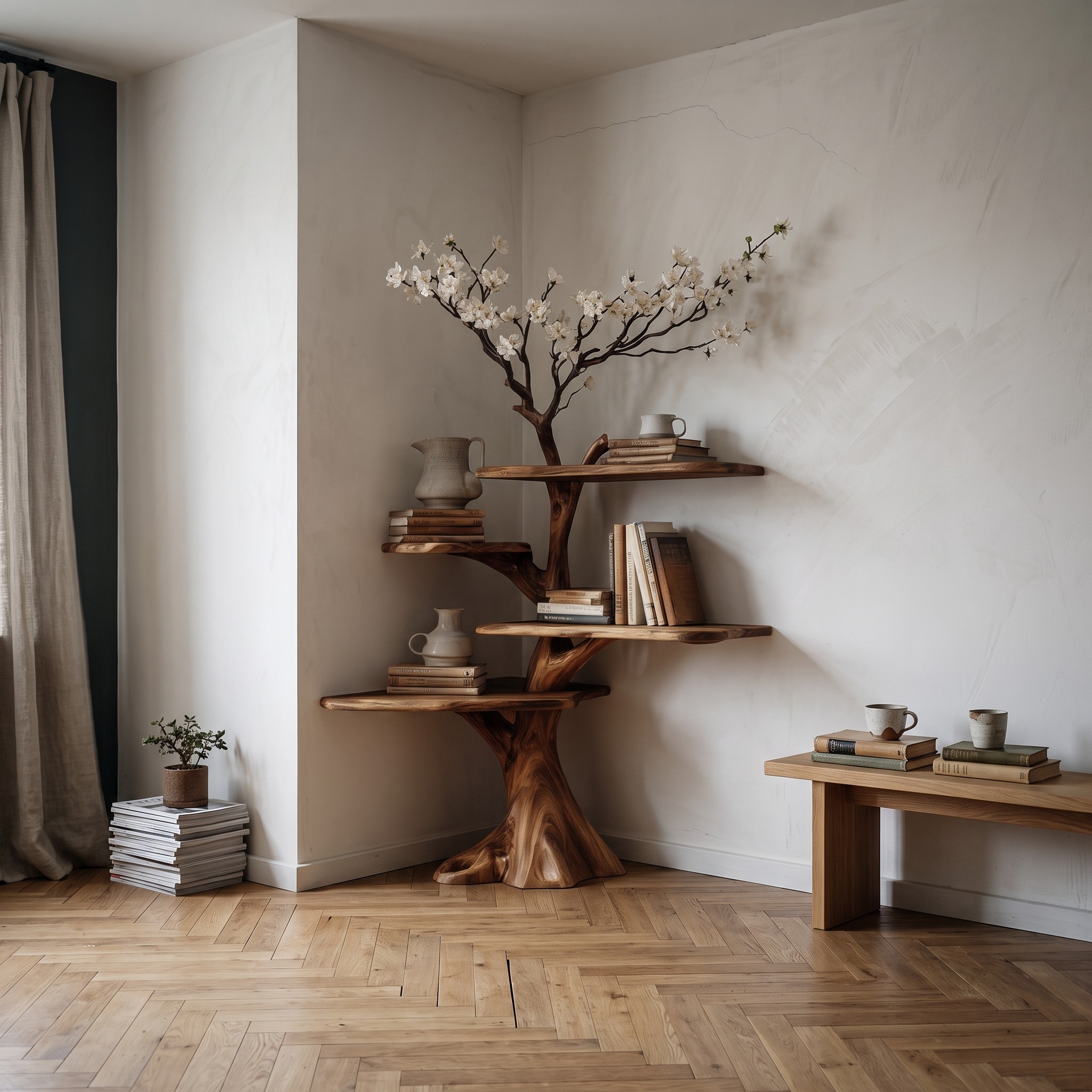 Midcentury Tree Bookshelf Corner Study Room