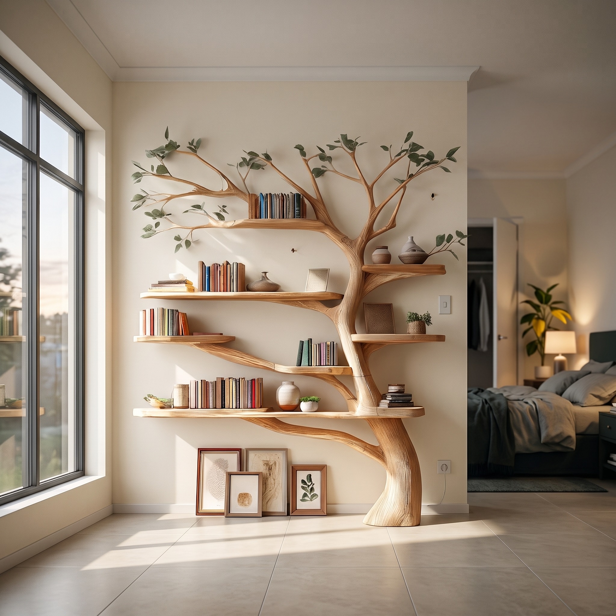 Midcentury Tree Bookshelf Living Room