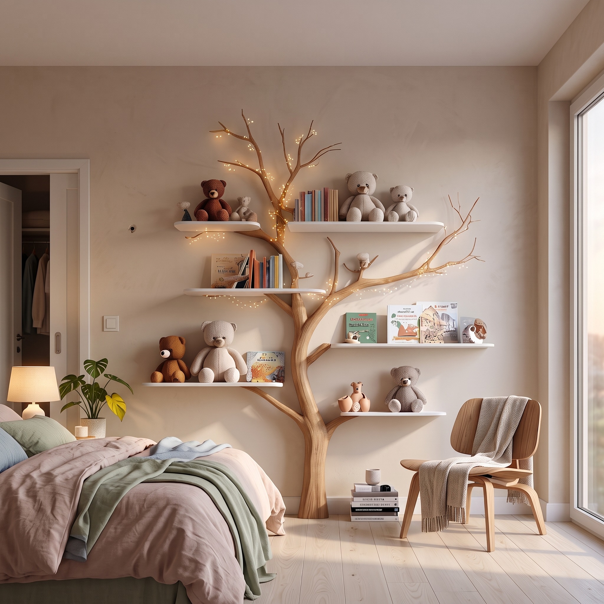 Midcentury Tree Bookshelf Nursery Bedroom