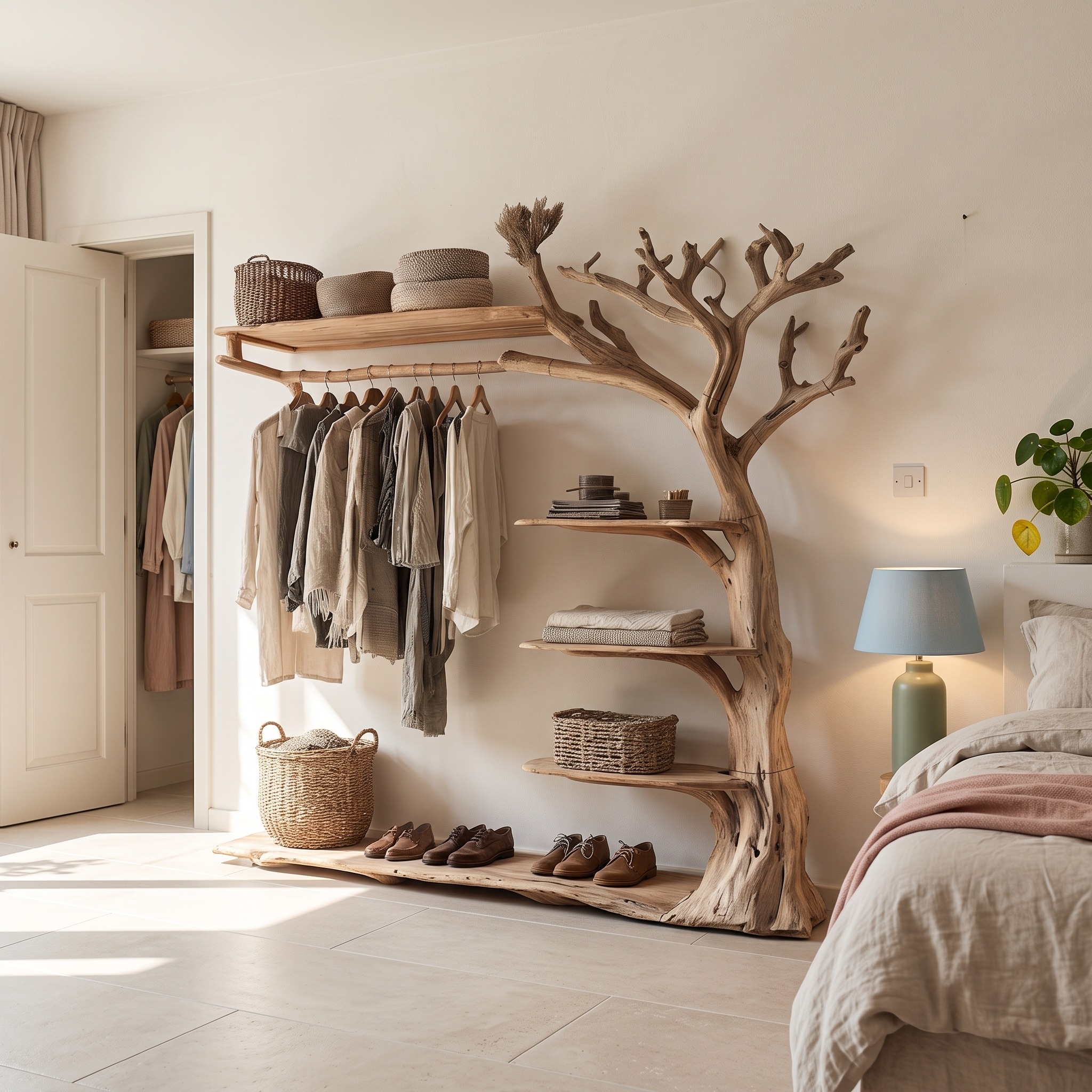 Midcentury Tree Coat Rack Entryway Shelf