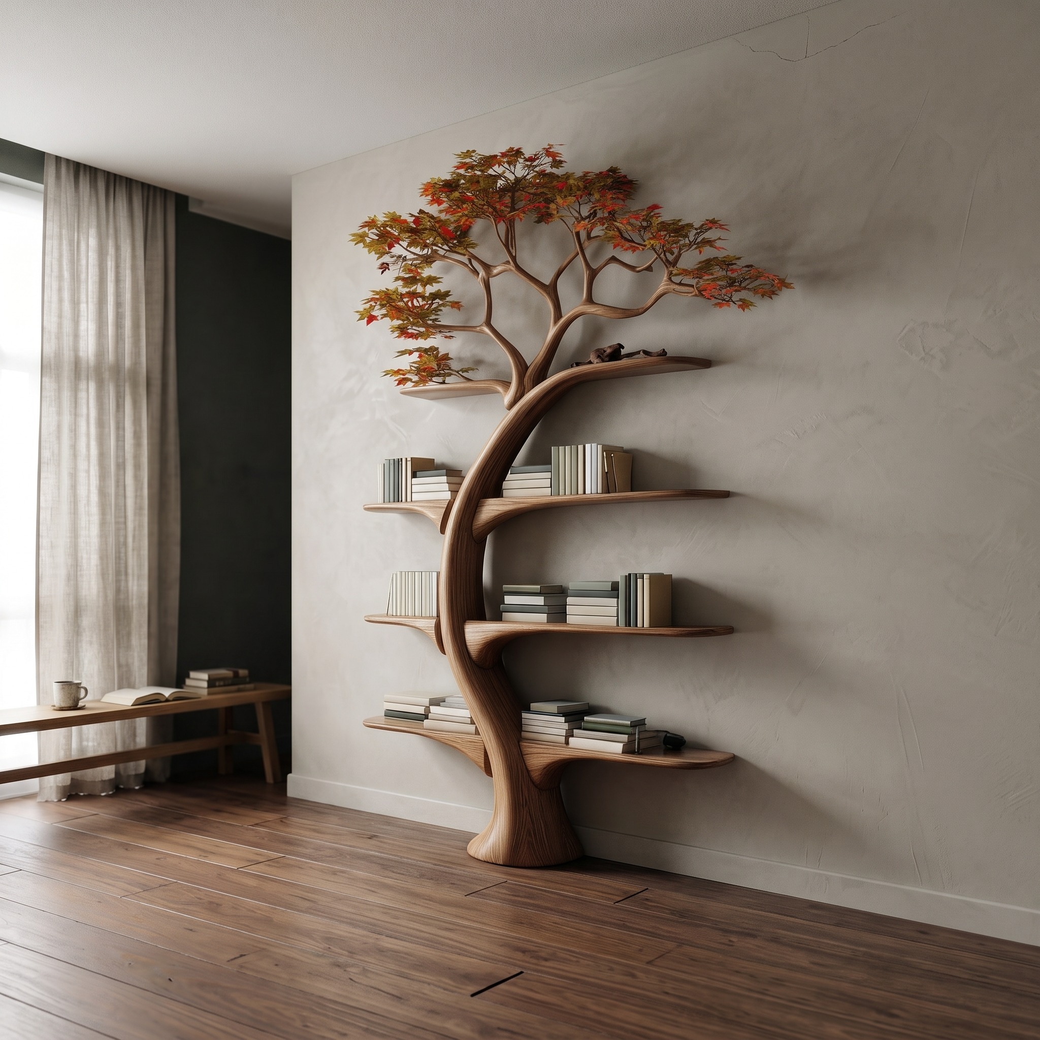 Midcentury Tree Wall Bookcase Study Room
