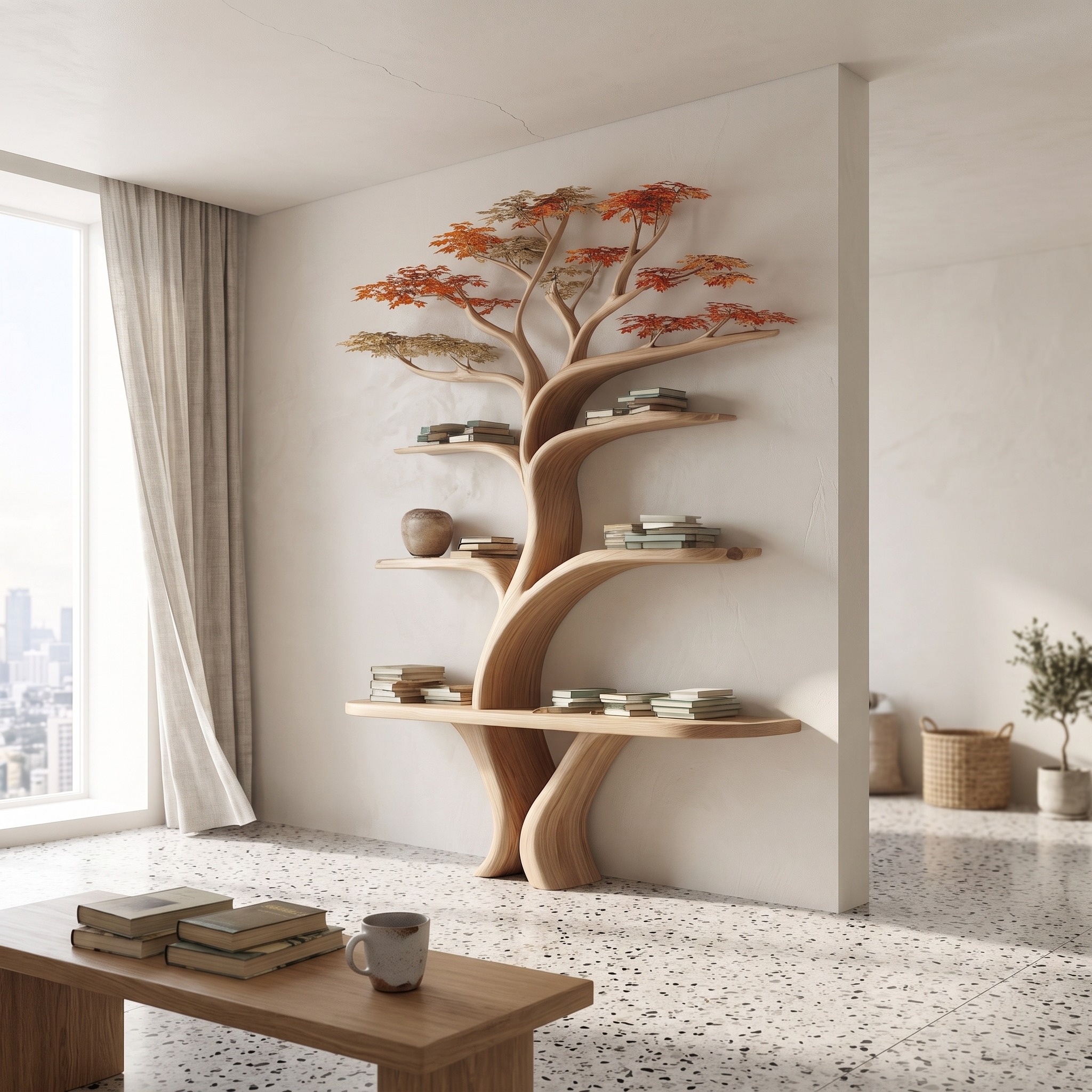 Midcentury Tree Wall Shelf Study Room