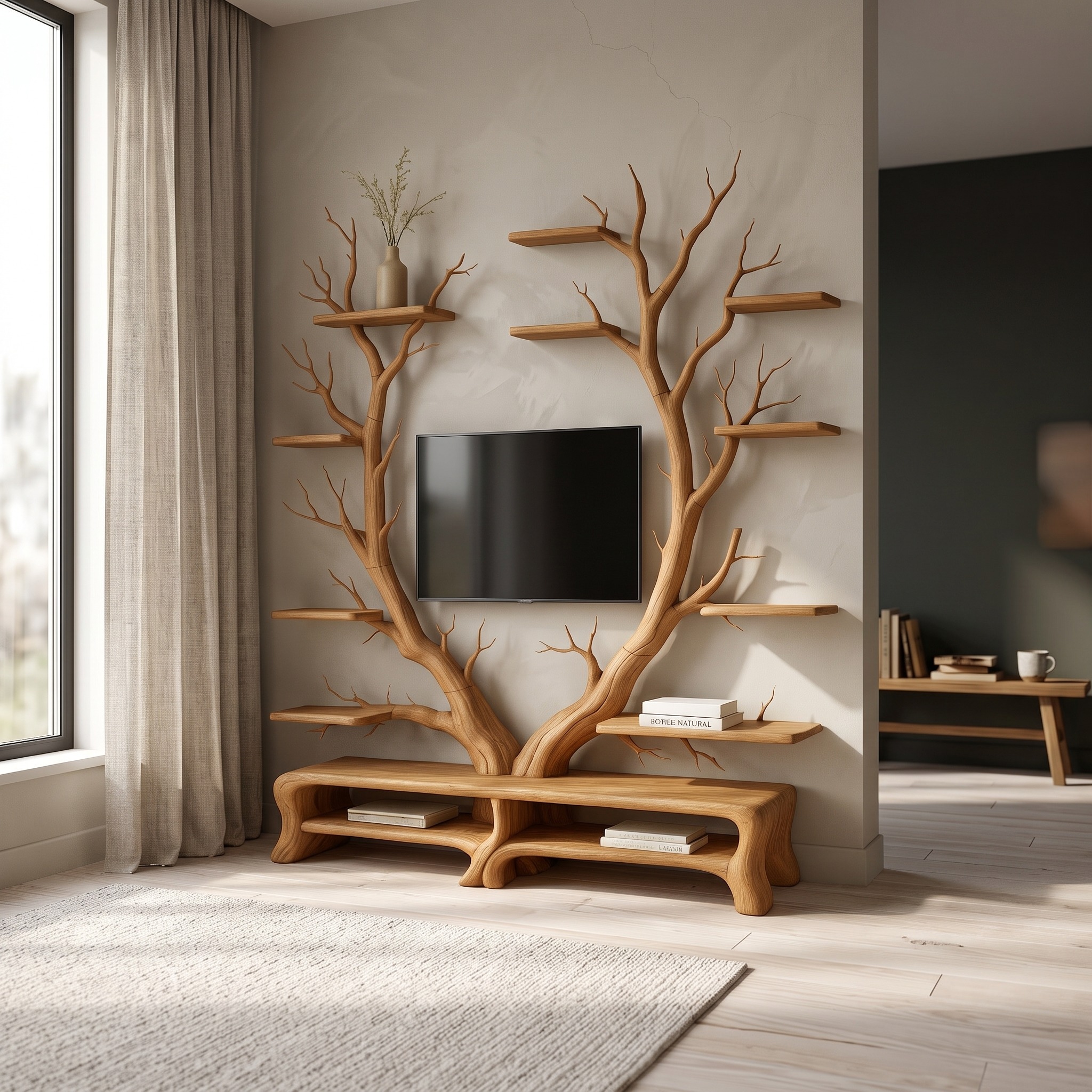 Midcentury TV Stand Tree Shelf Living Room