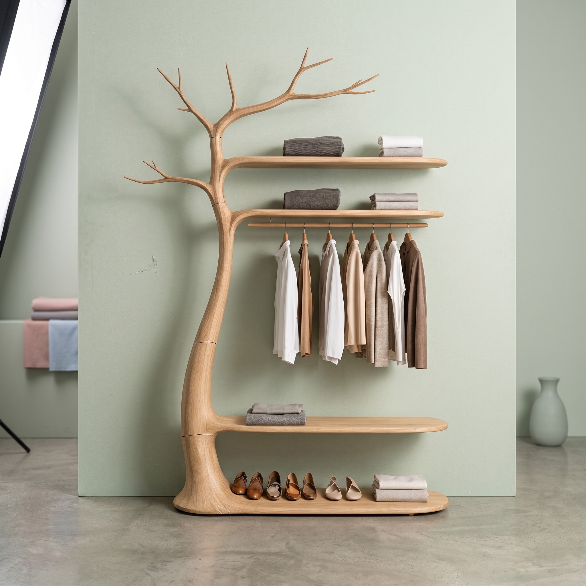 Midcentury Wooden Tree Coat Rack Living Room