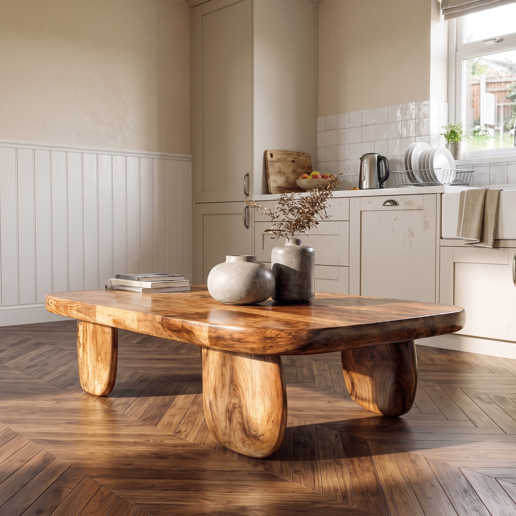 Minimal Coffee Table with Organic Pedestal Base for Living Room
