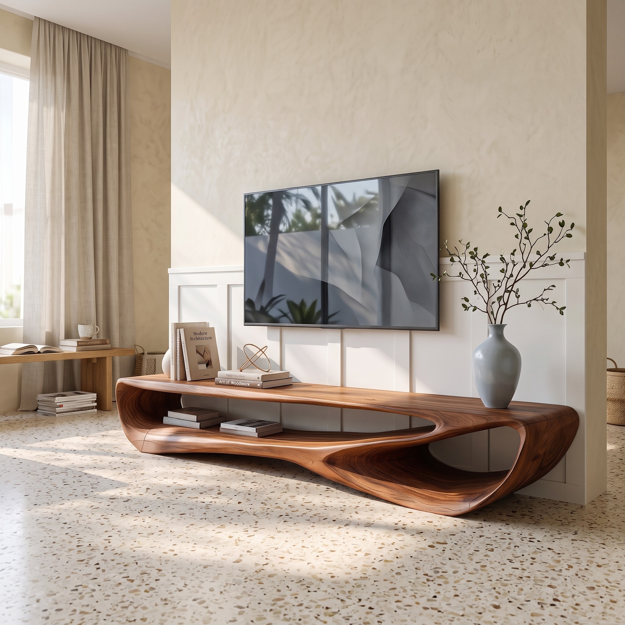 Minimal Curved TV Console for Living Room