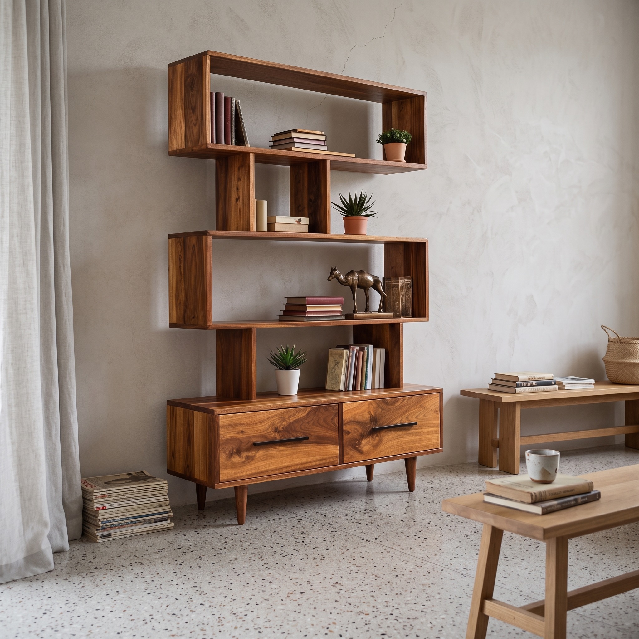 Minimal Natural Wood Bookshelf with Tiers for Home Decor