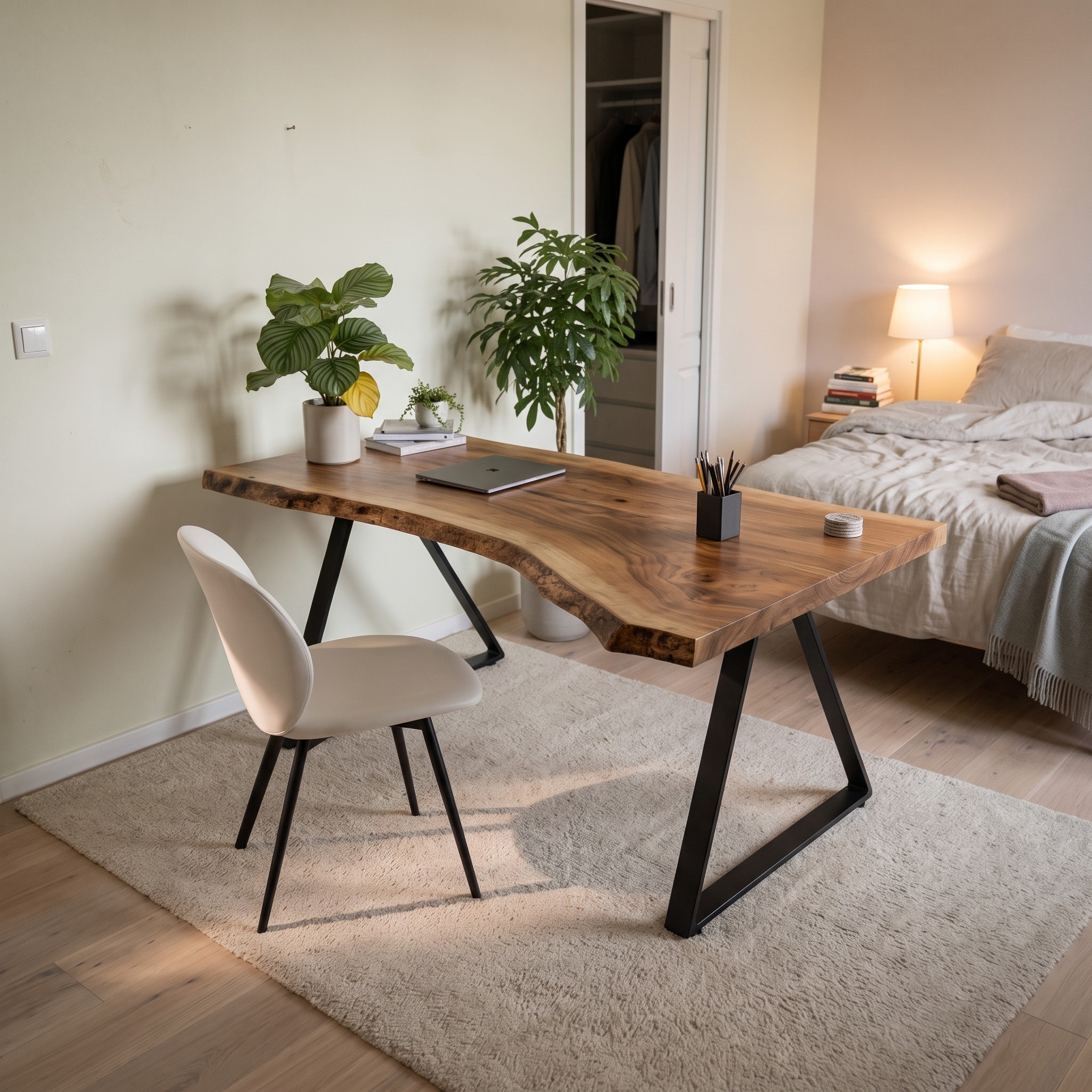 Minimal Rustic Desk, Handcrafted Solid Wood Writing Computer Table for Bedroom & Cozy Study Room, Laptop Workspace