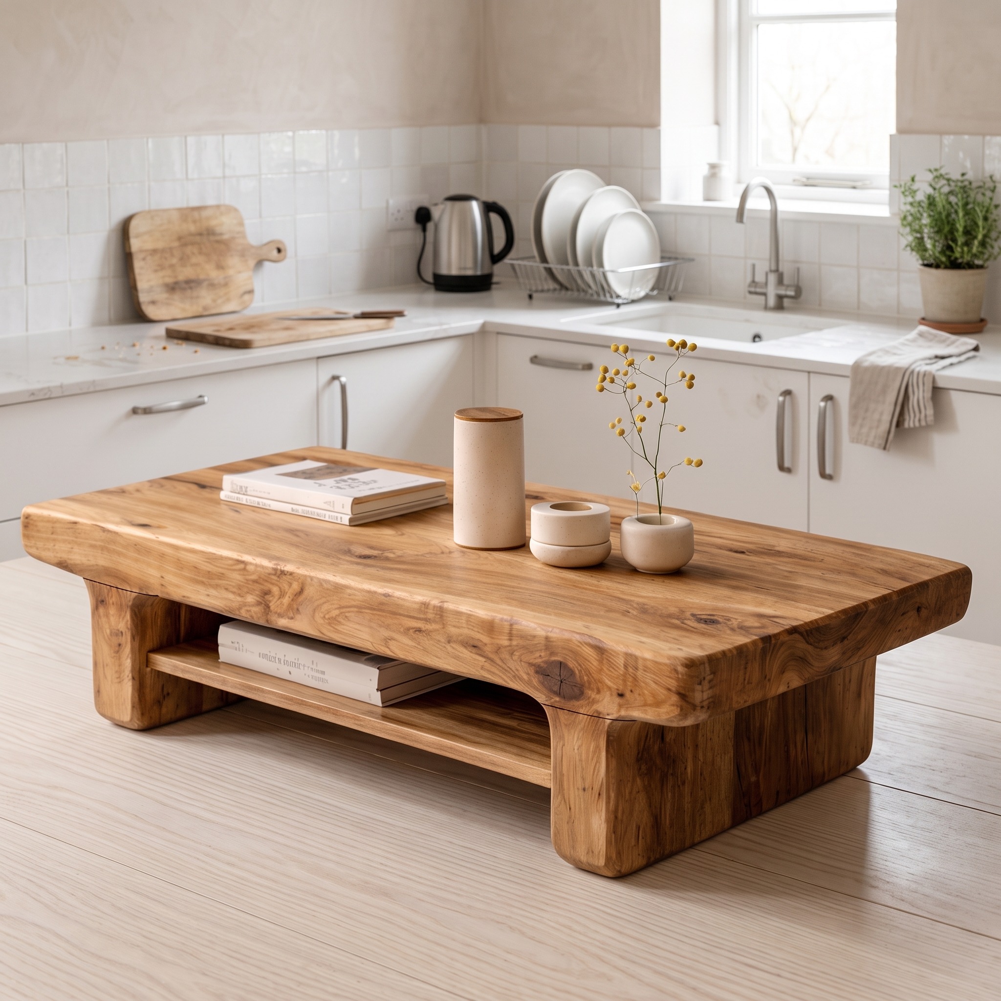 Minimal Solid Wood Coffee Table, Grounded Modern Low-Profile Center Table for Japanese Living Room Decor