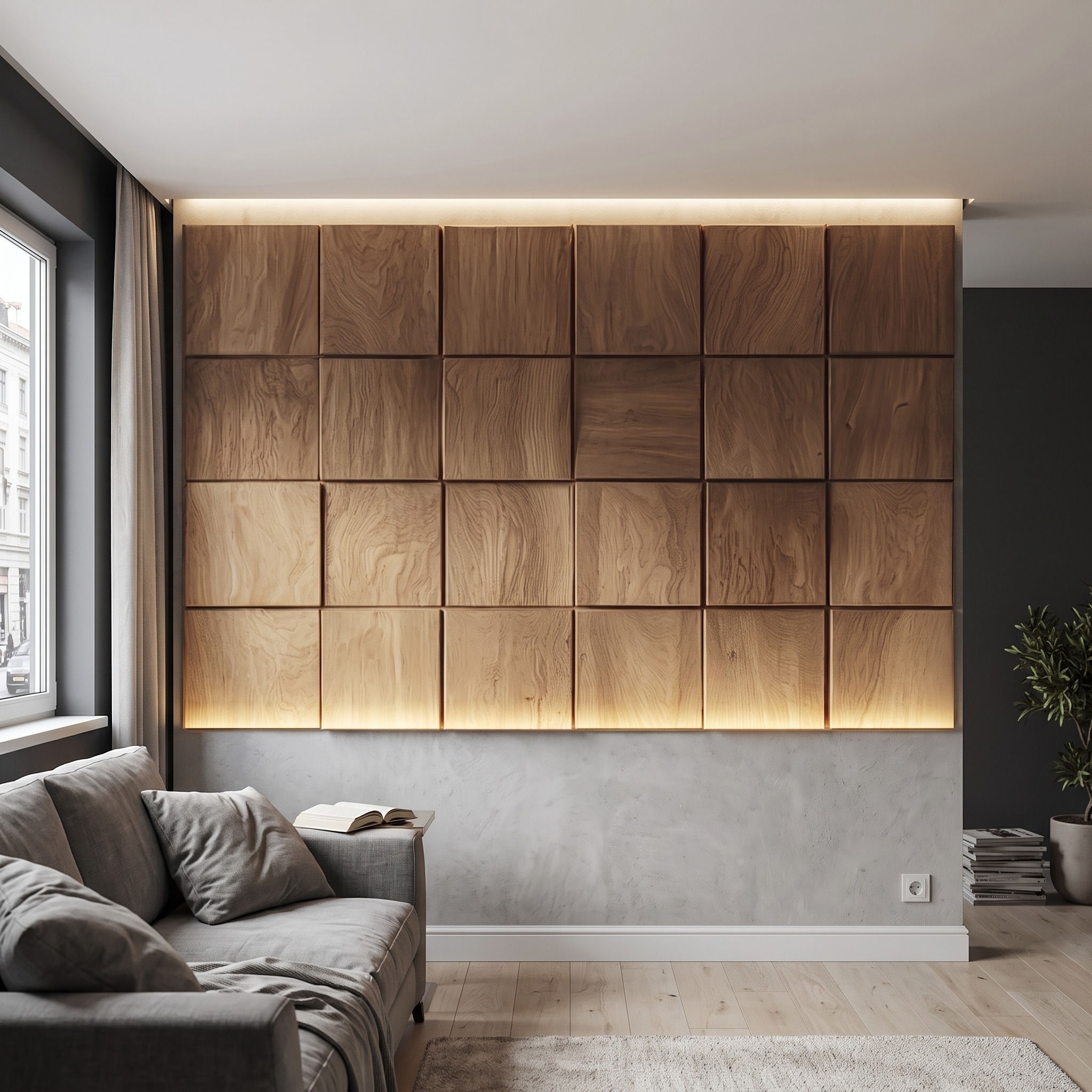 Minimal Solid Wood Panel Headboard Bedroom Interior Contemporary Wall Feature