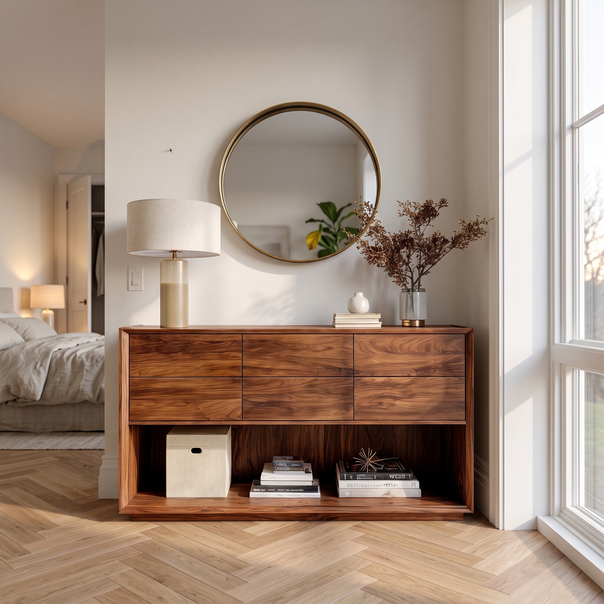 Minimal Wood Console Table with Multi Drawer for Entry Space