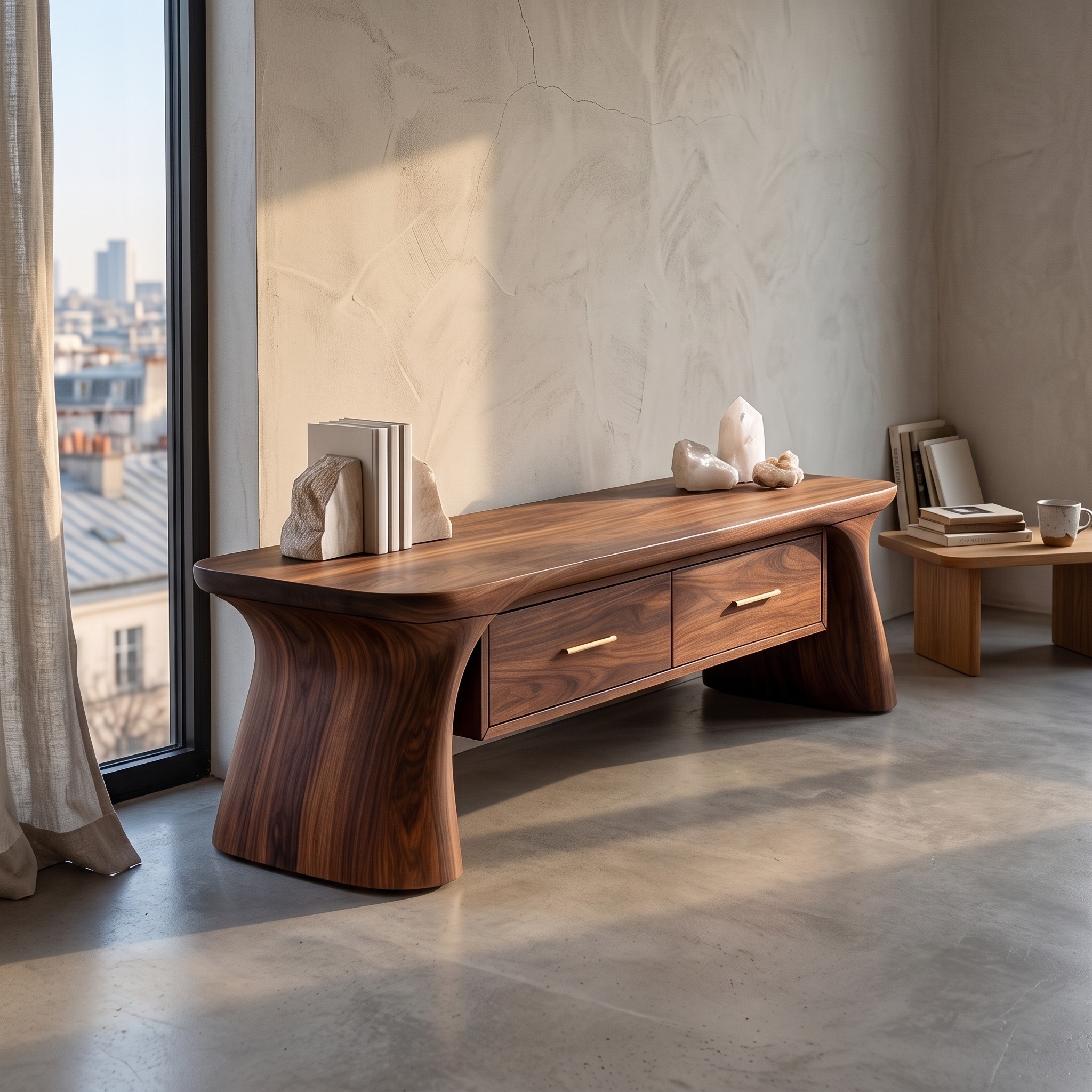 Minimalist Arched Base Bench, Solid Wood Entryway, Mudroom & Foyer Bench, Modern Indoor Accent Seating, Natural
