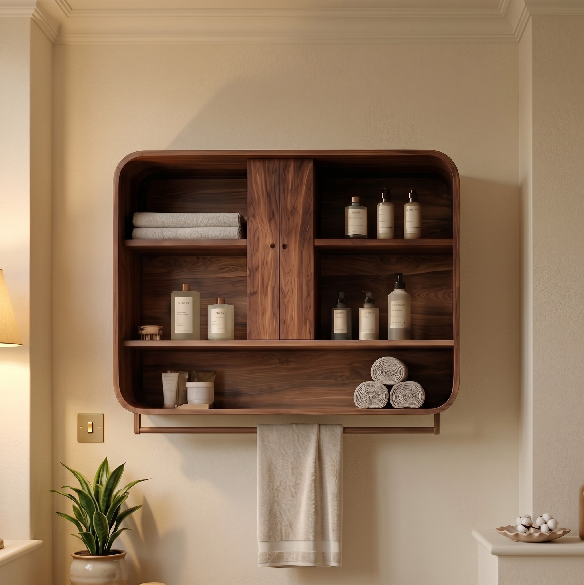Minimalist Bathroom Cabinet, Solid Natural Wood Wall-Mounted Storage Organizer Cupboard