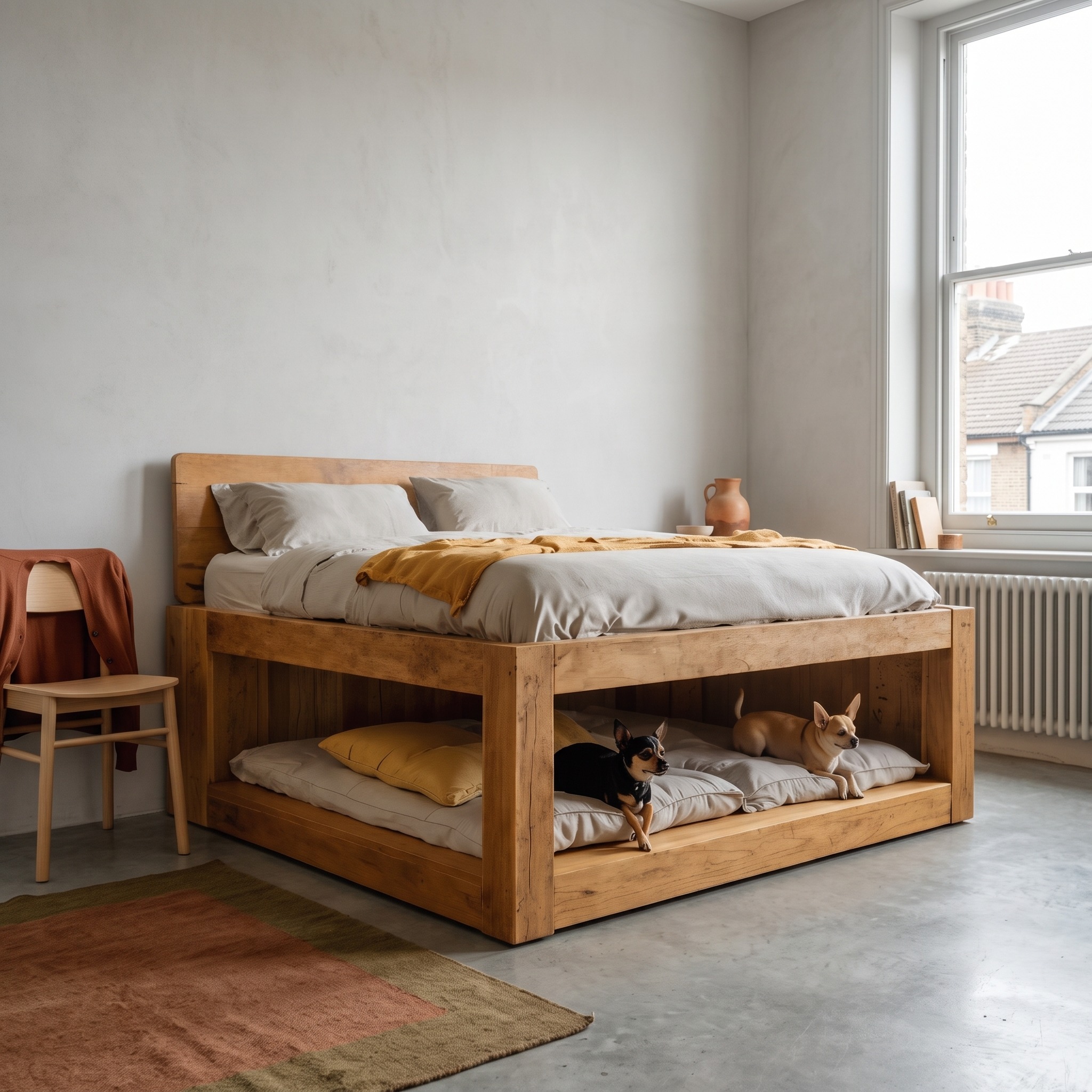 Minimalist Bed Frame with Built in Pet Sleeping Space for Bedroom