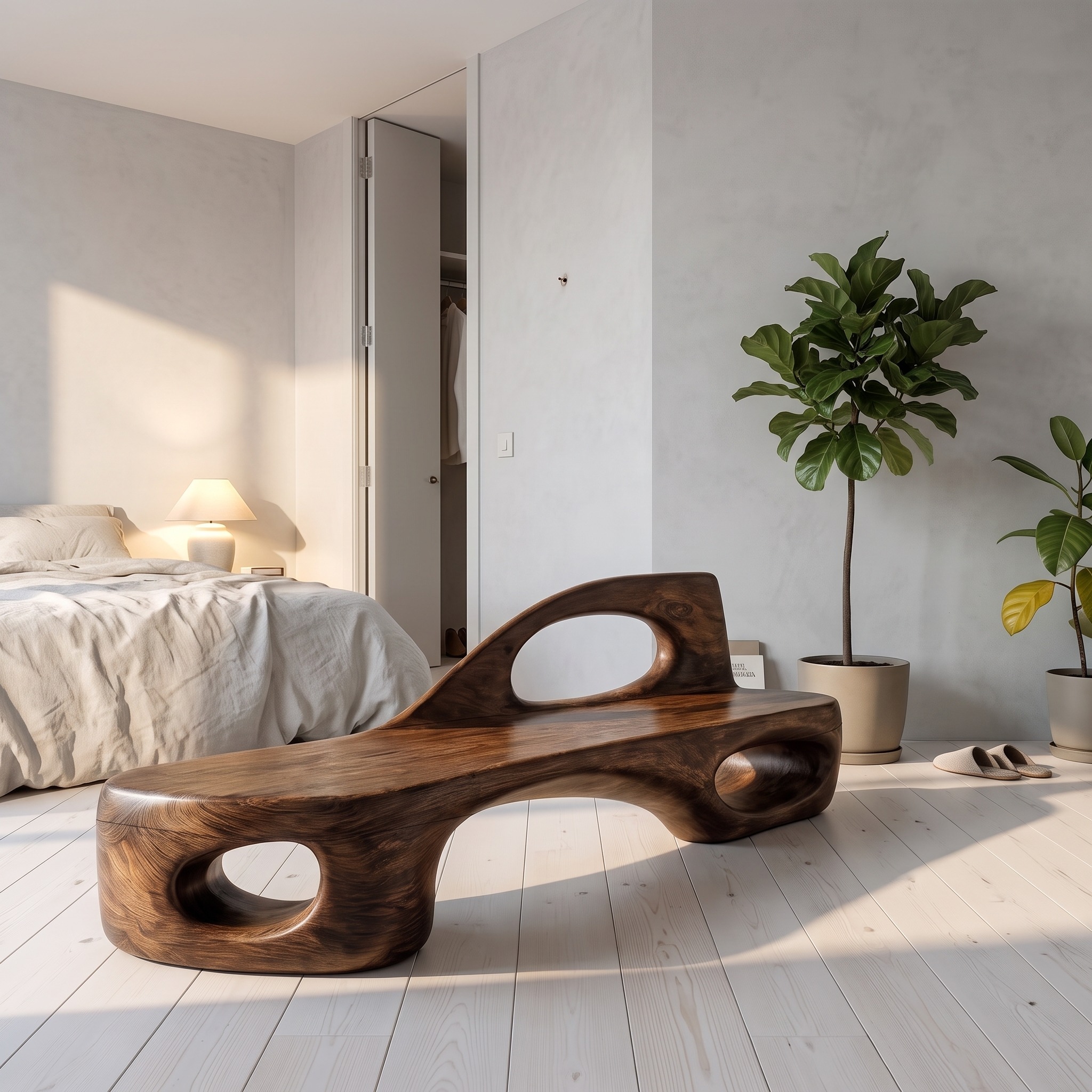 Minimalist Bench Handcrafted Organic Design for Entryway Hall