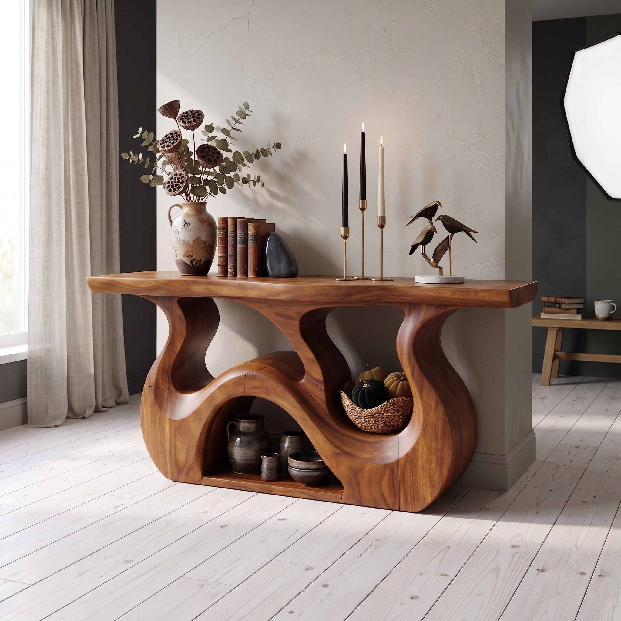 Minimalist Branch Form Entryway Table for Halloween Cabin Decor