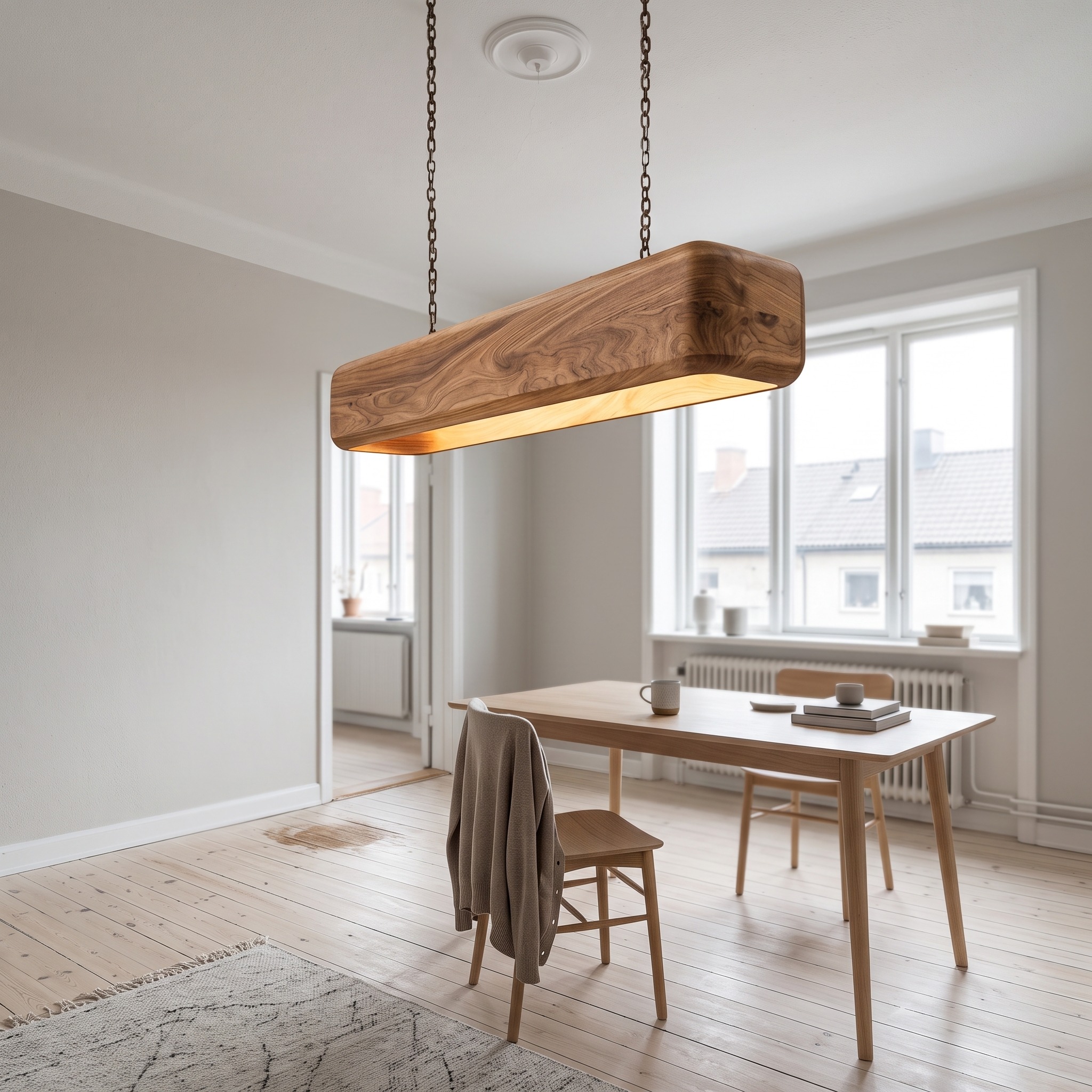 Minimalist Ceiling Light, Modern Handcrafted Wooden Pendant Light for Elegant Dining Table & Kitchen Chandelier