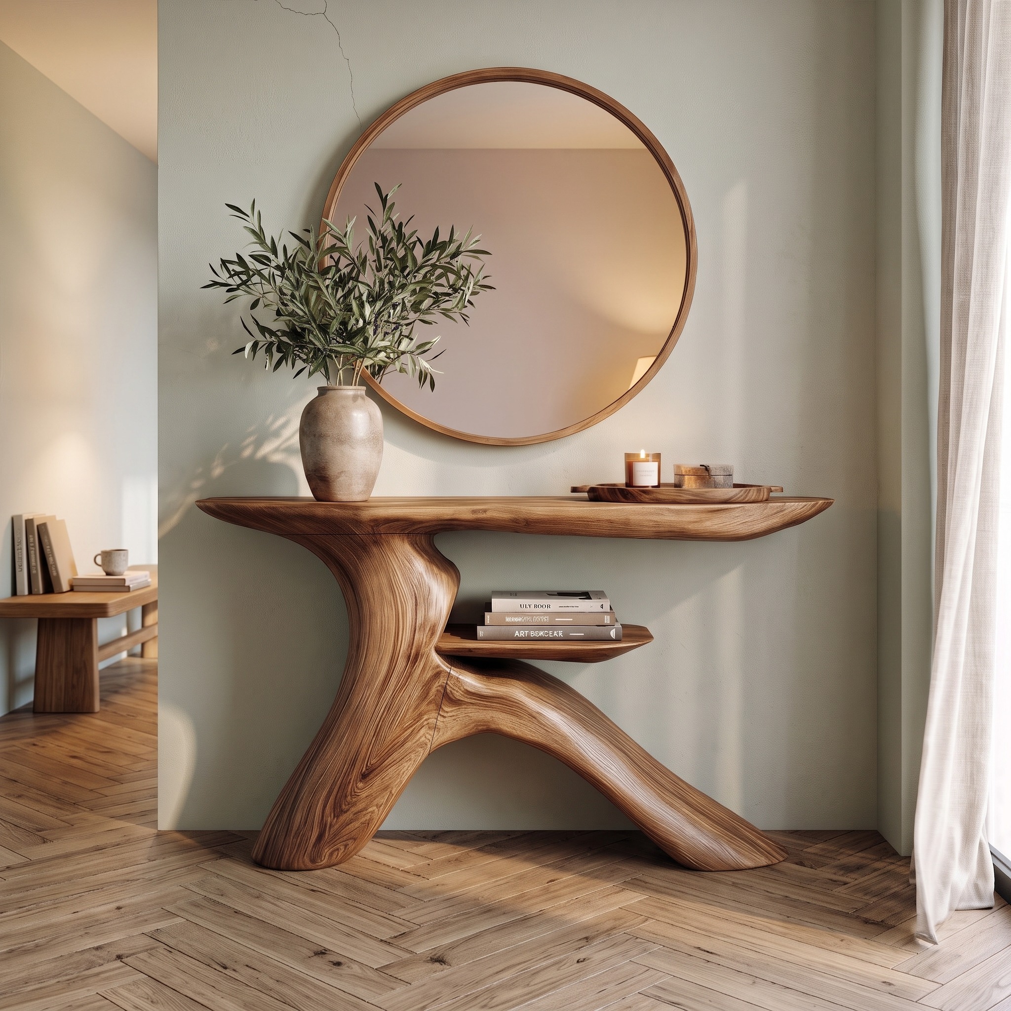 Minimalist Console Table, Natural Solid Wood Narrow Entryway Sofa Table for Living Room