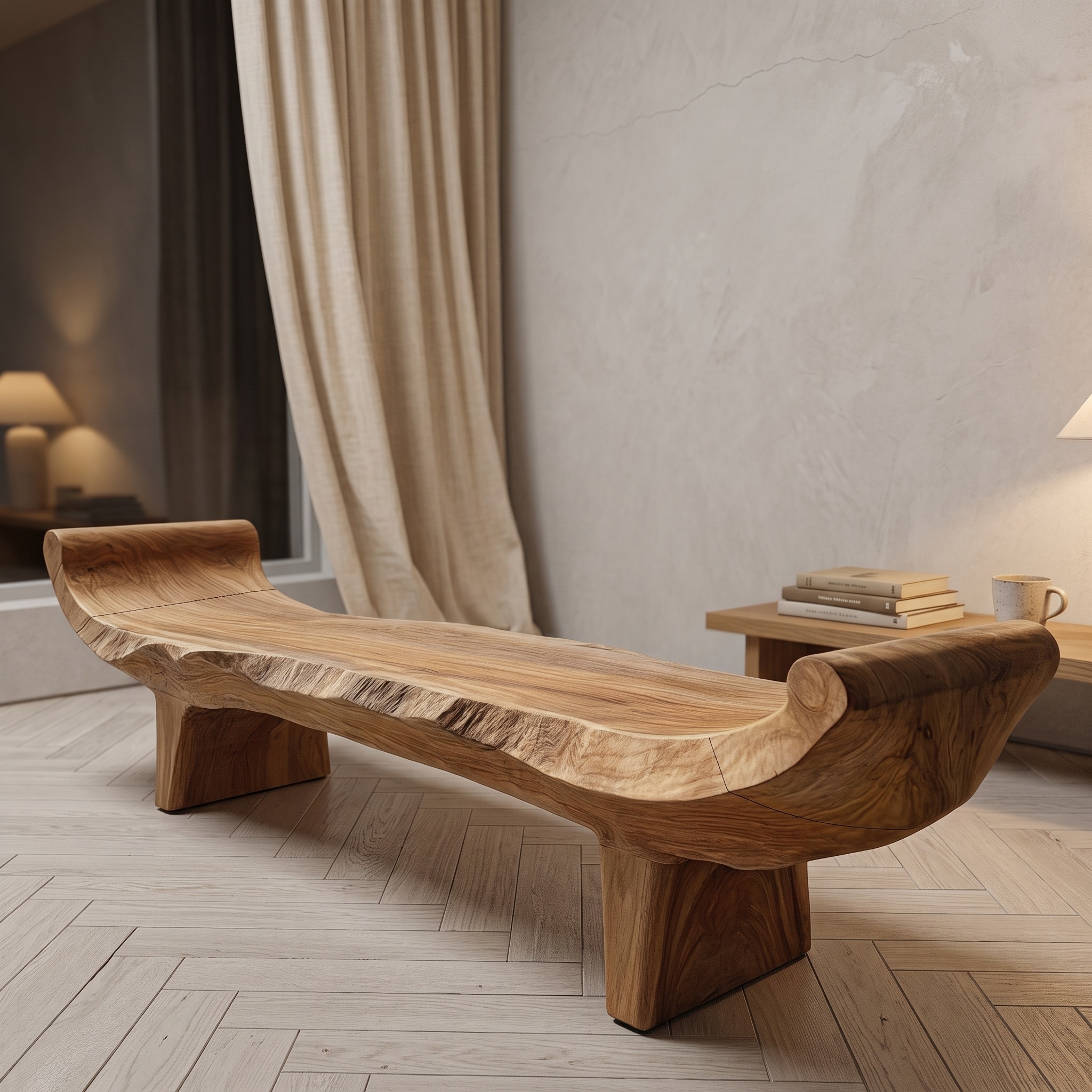 Minimalist Console Table with Sculptural Wood Base for Entryway - Model SINLKIRS130