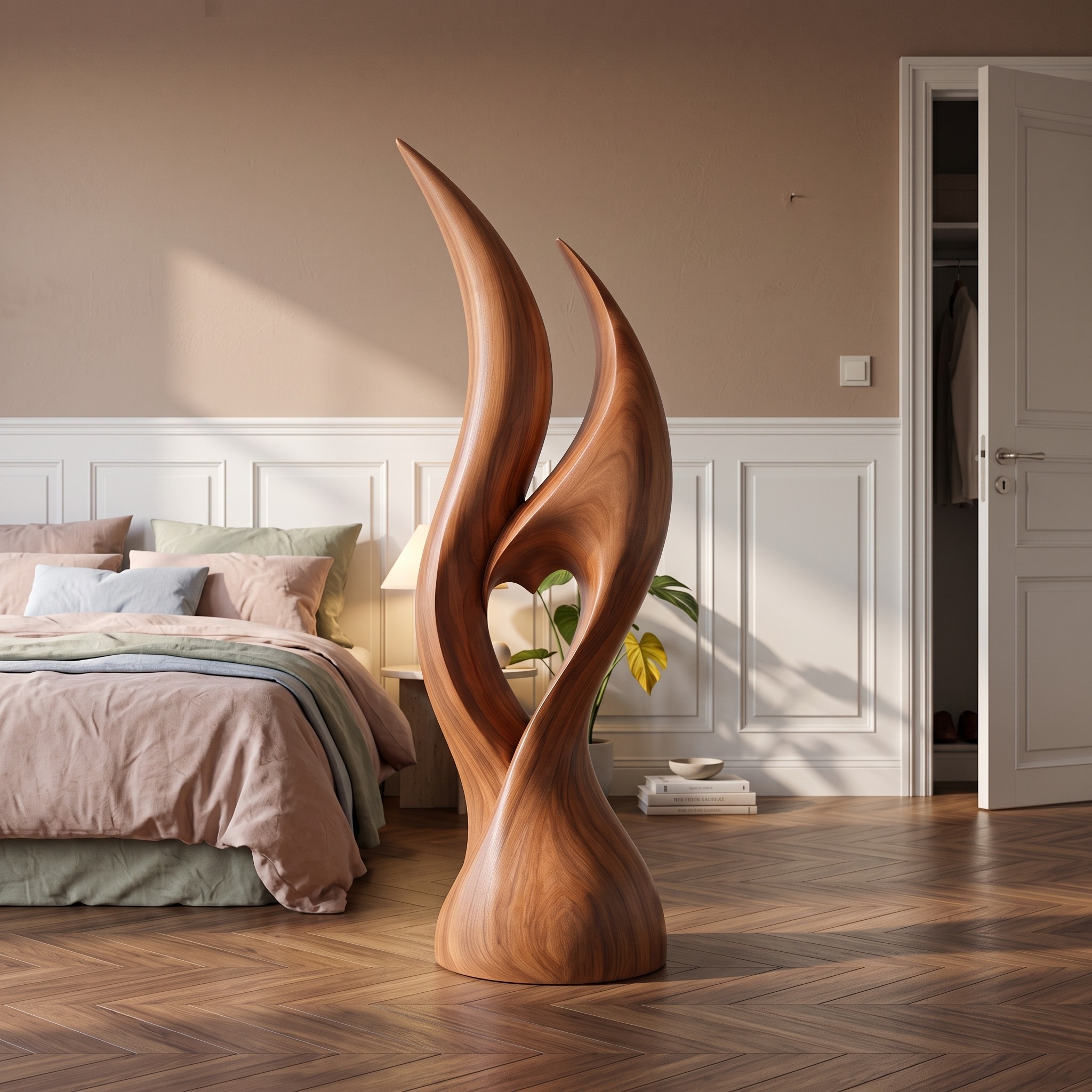 Minimalist Curved Flame Floor Sculpture Modern Living Room