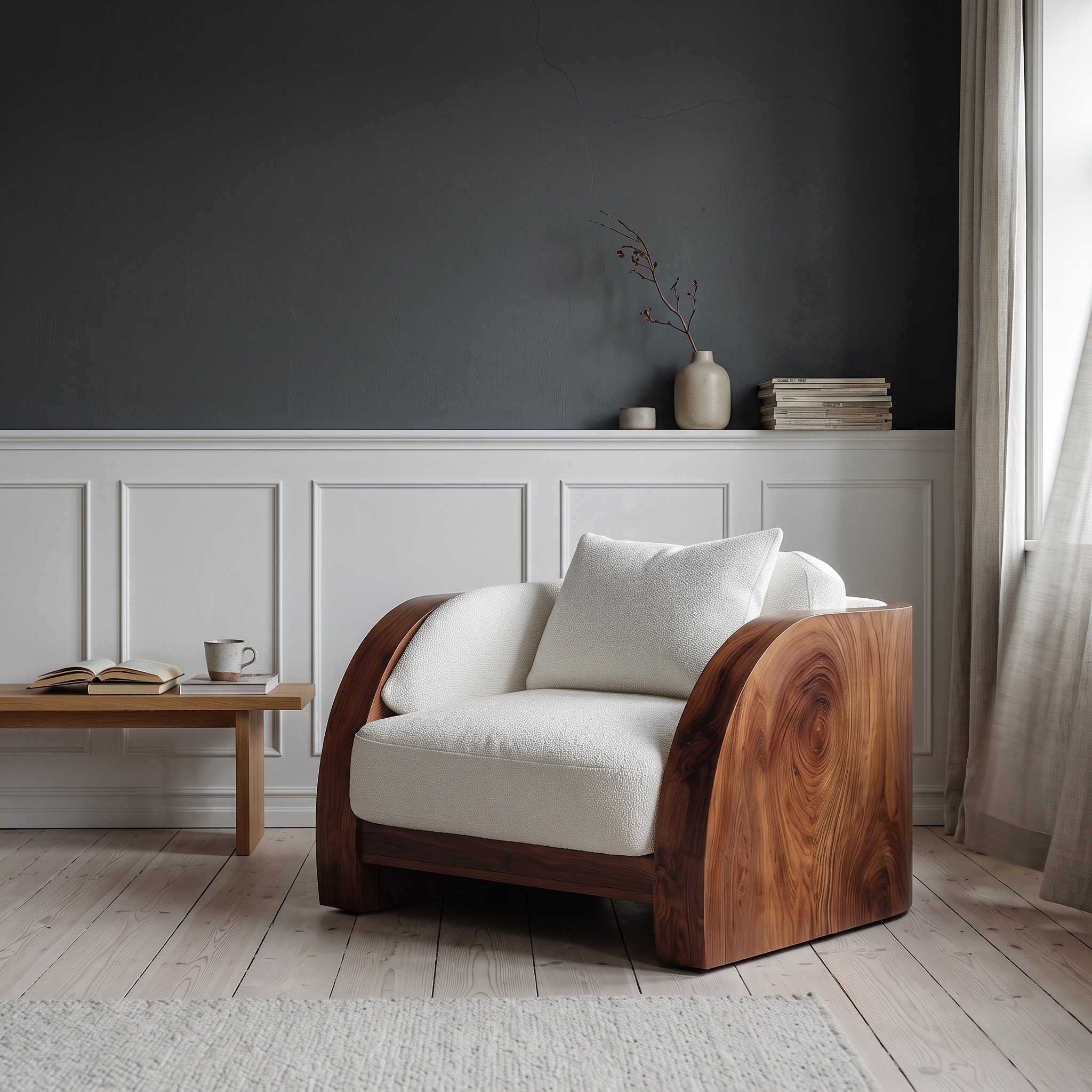Minimalist Curved Frame Armchair for Contemporary Home