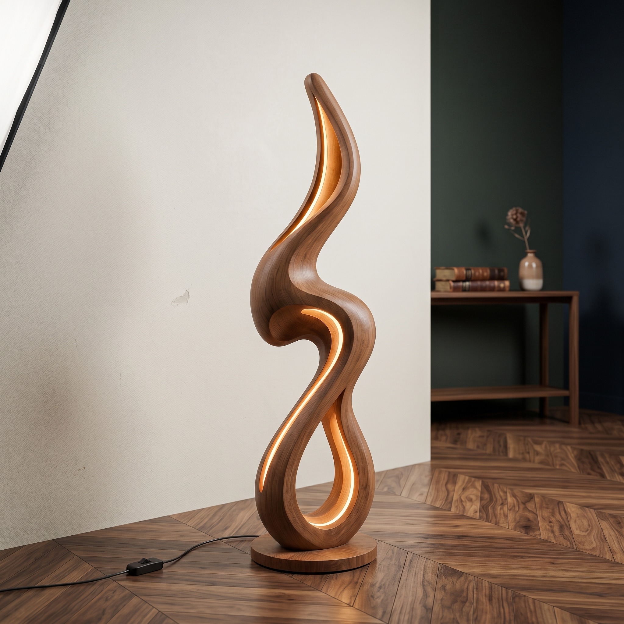 Minimalist Curved Lamp with Shelf for Lounge