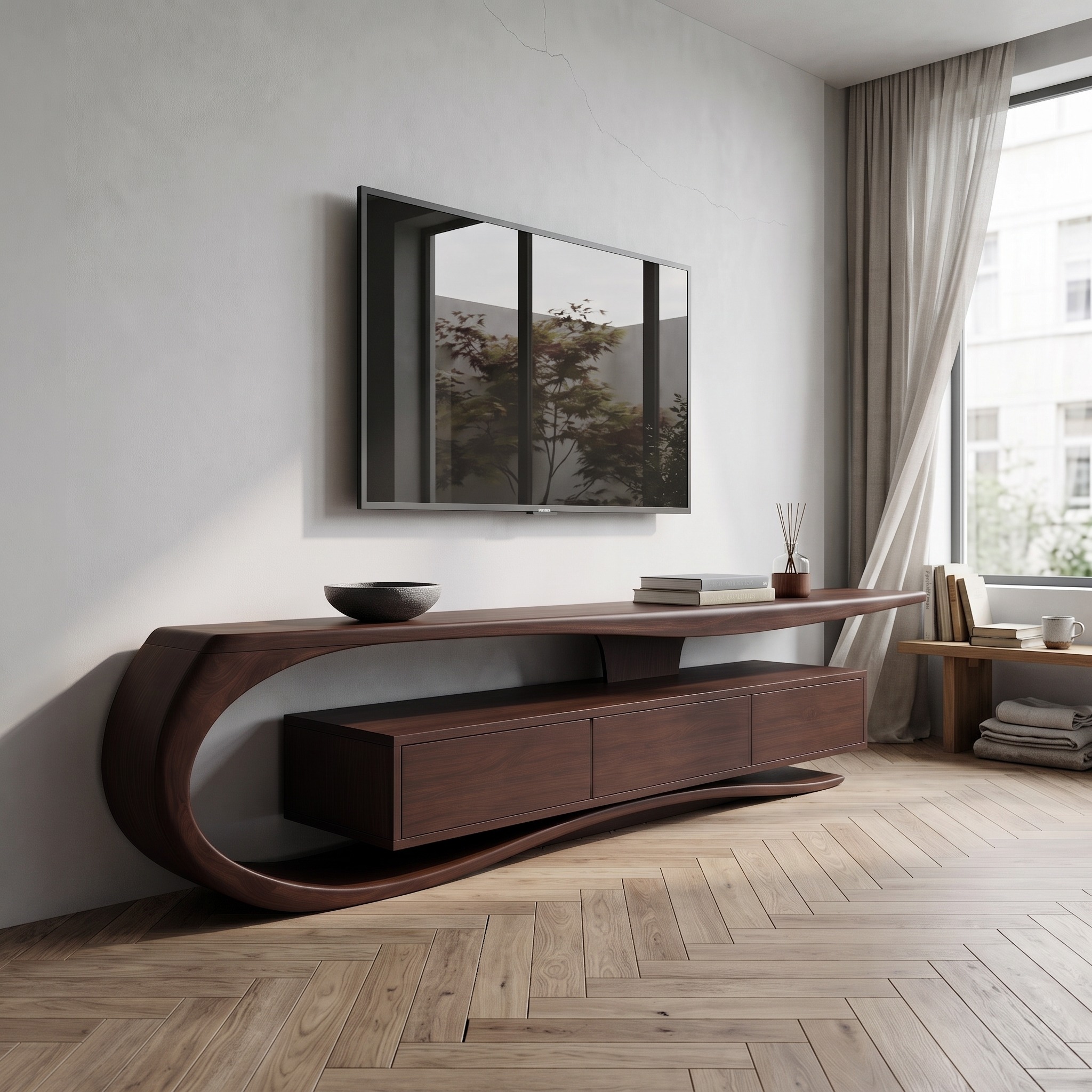 Minimalist Curved TV Console for Living Room