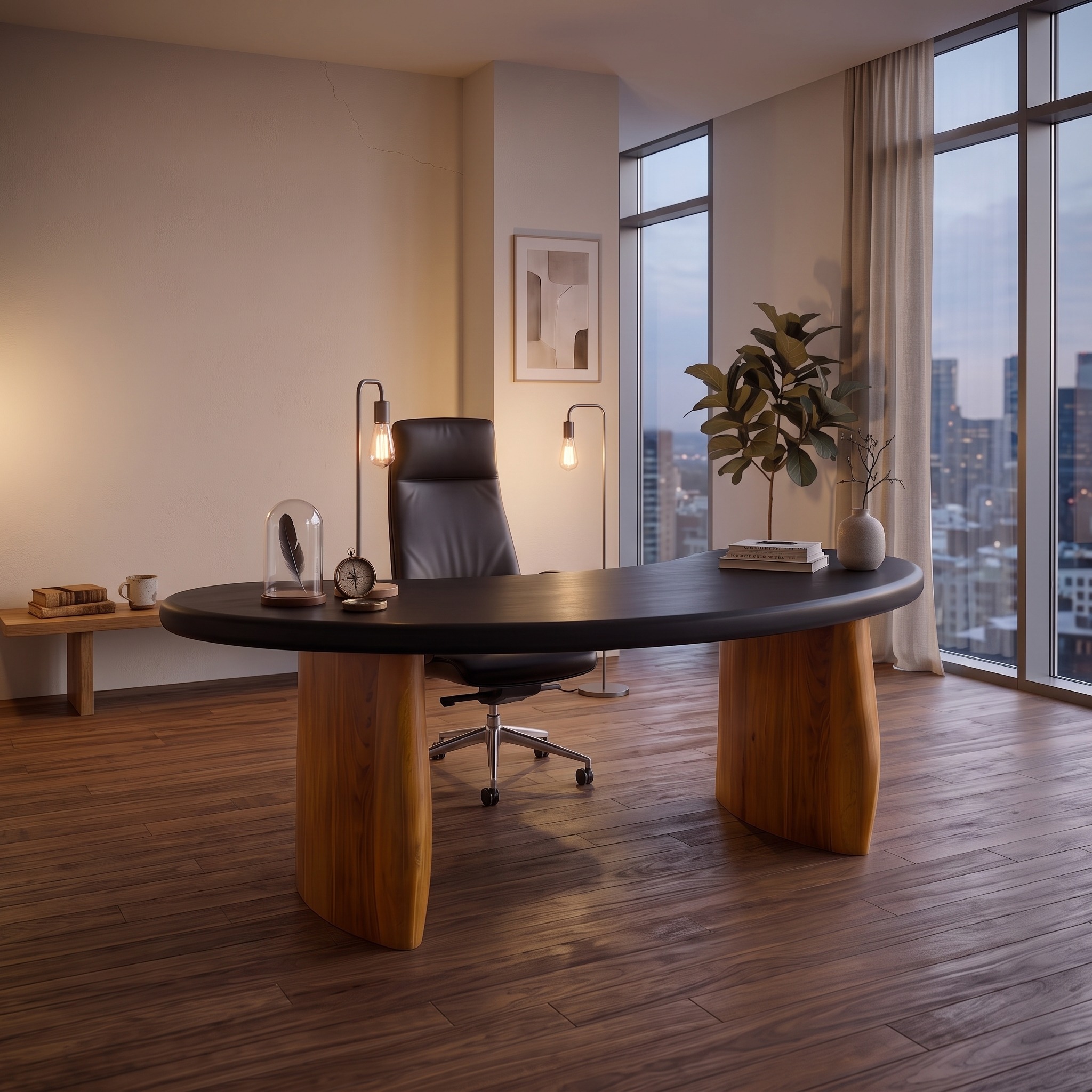 Minimalist Desk with Rounded Base for Home Office