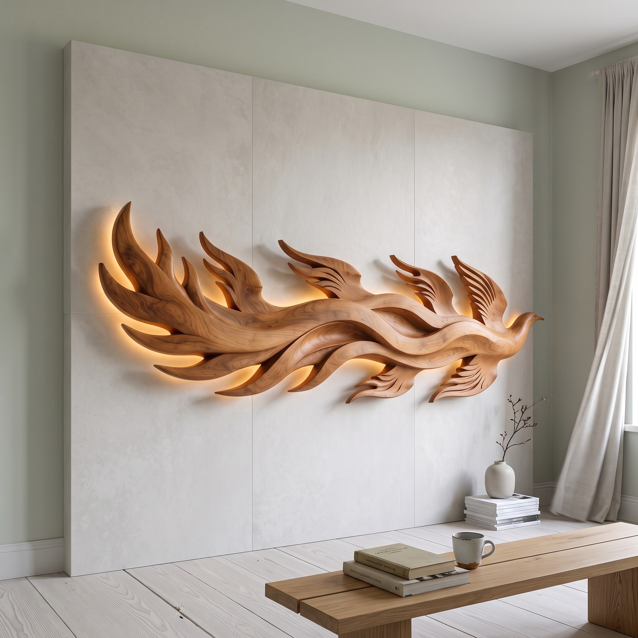 Minimalist Dimensional Wood Wall Art, Modern 3D Abstract Wall Decor Panel for Luxury Hotel Suite and Lounge