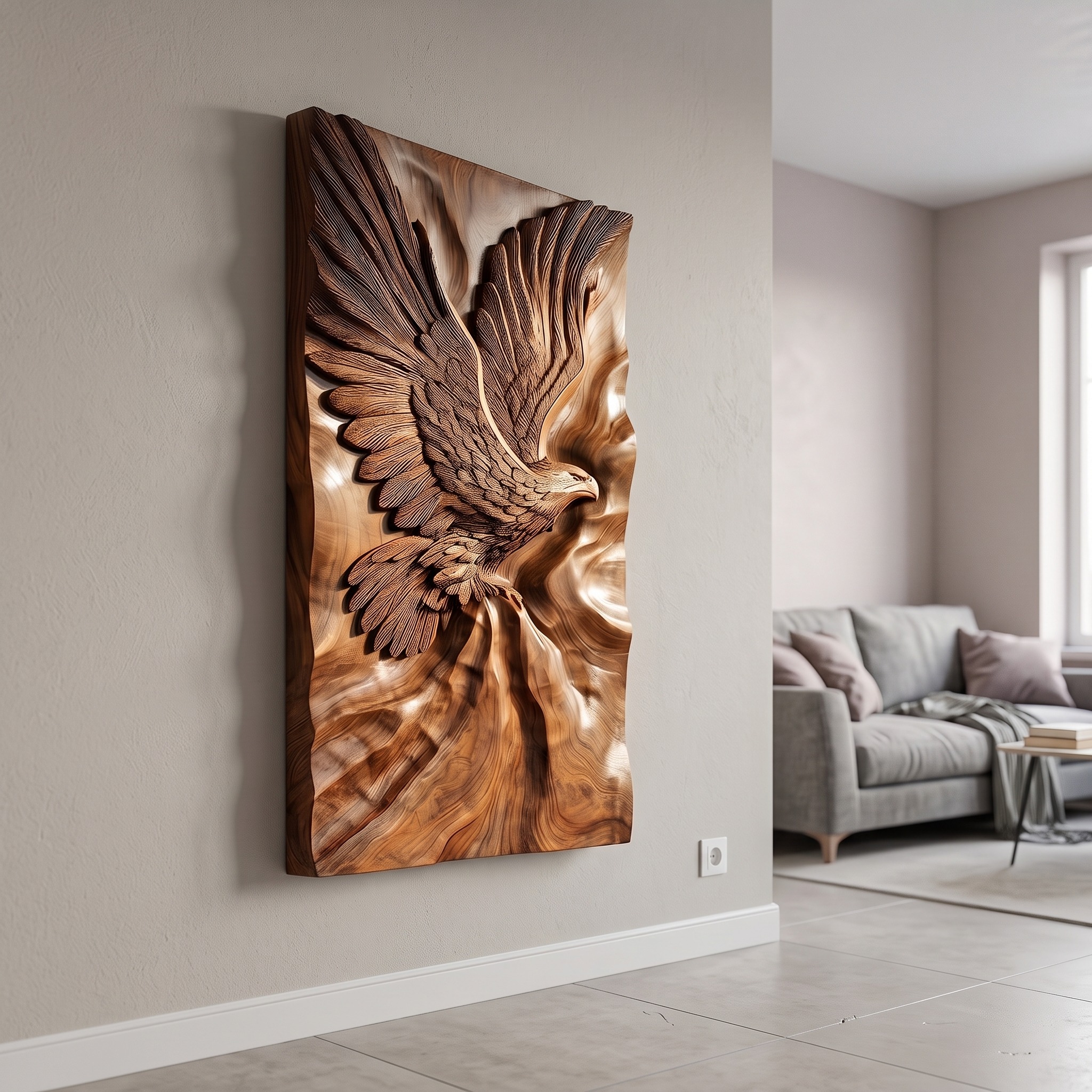 Minimalist Eagle Wood Wall Art Luxury Entryway Interior Statement