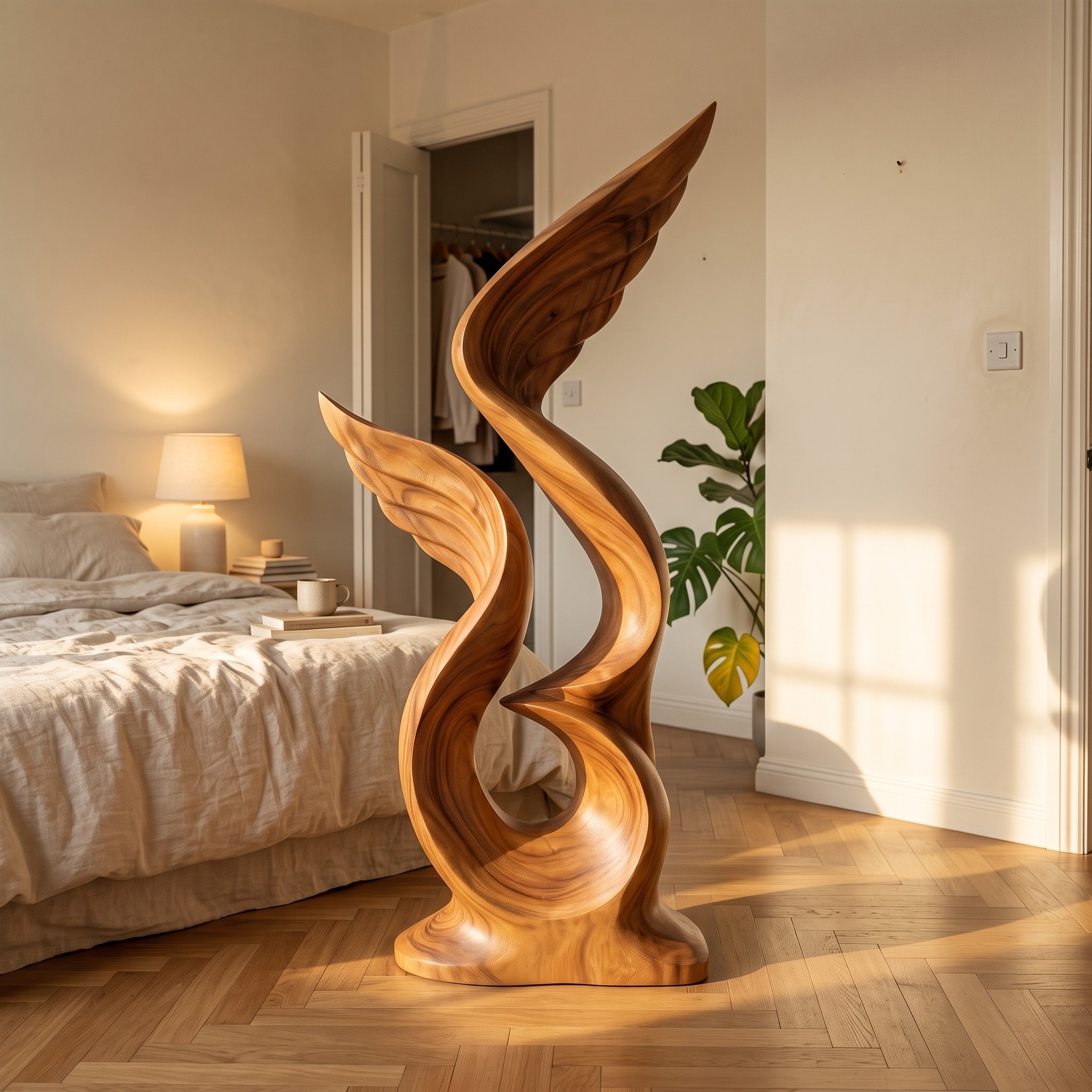 Minimalist Flame Tall Floor Sculpture Bright Entryway