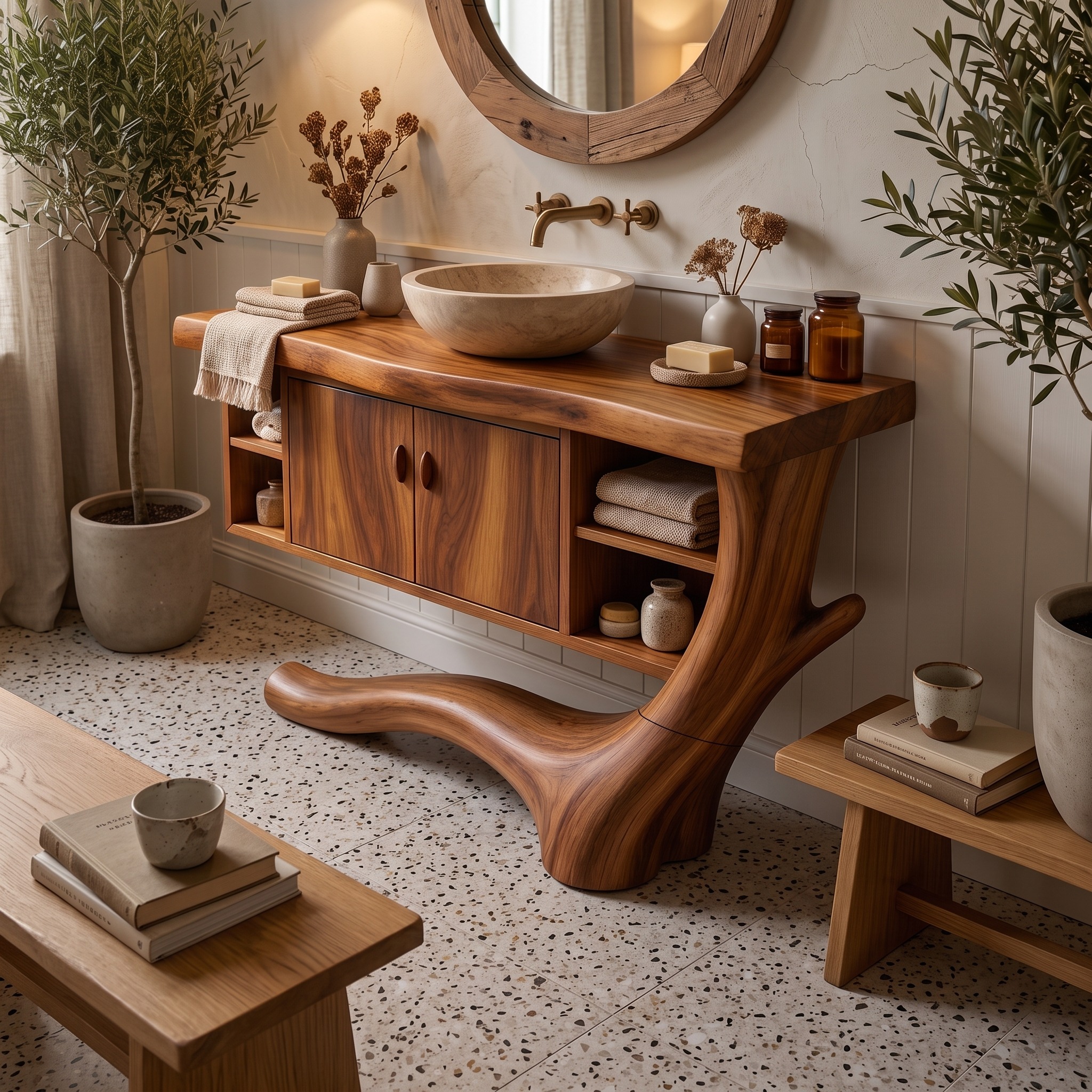 Minimalist Floating Bathroom Vanity with Open Side Shelf, Wall-Mounted Wood Single Sink Console for Apartments