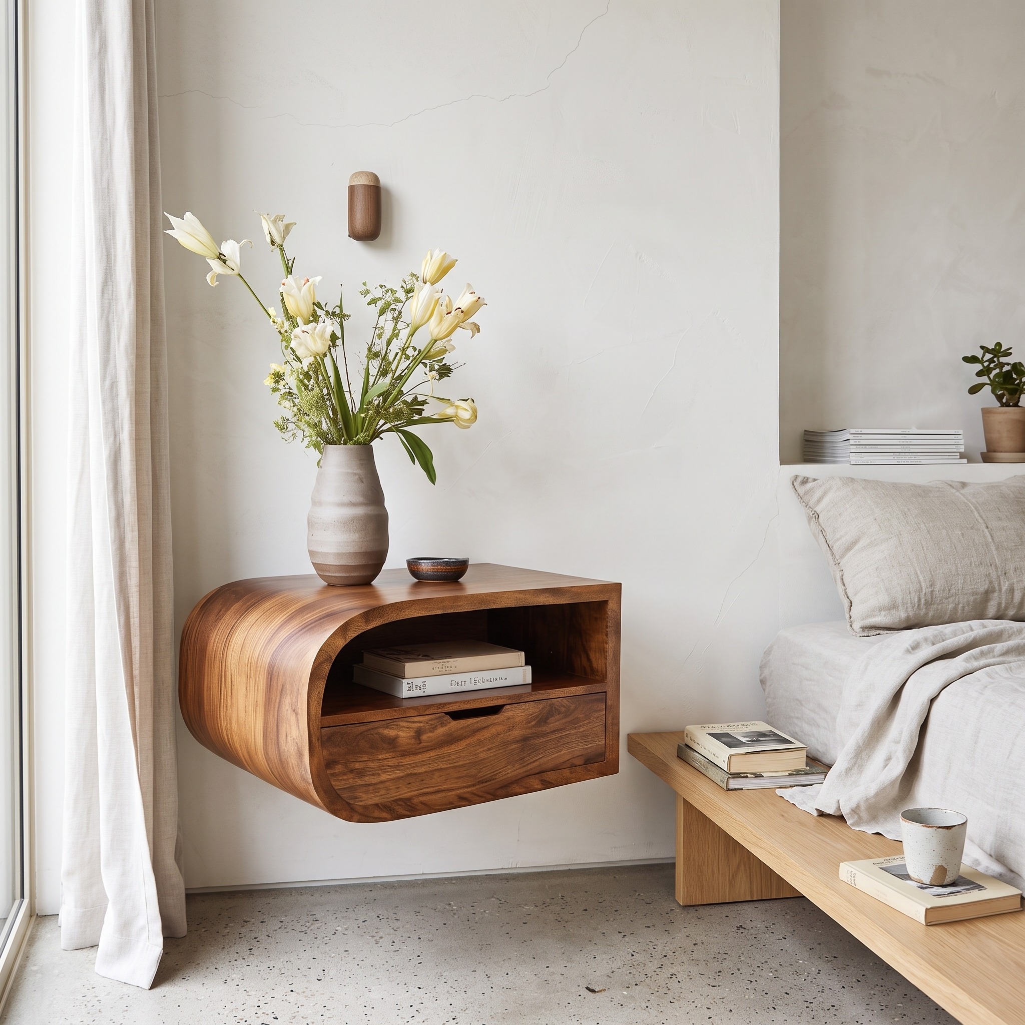 Minimalist Floating Nightstand with Storage for Bedroom