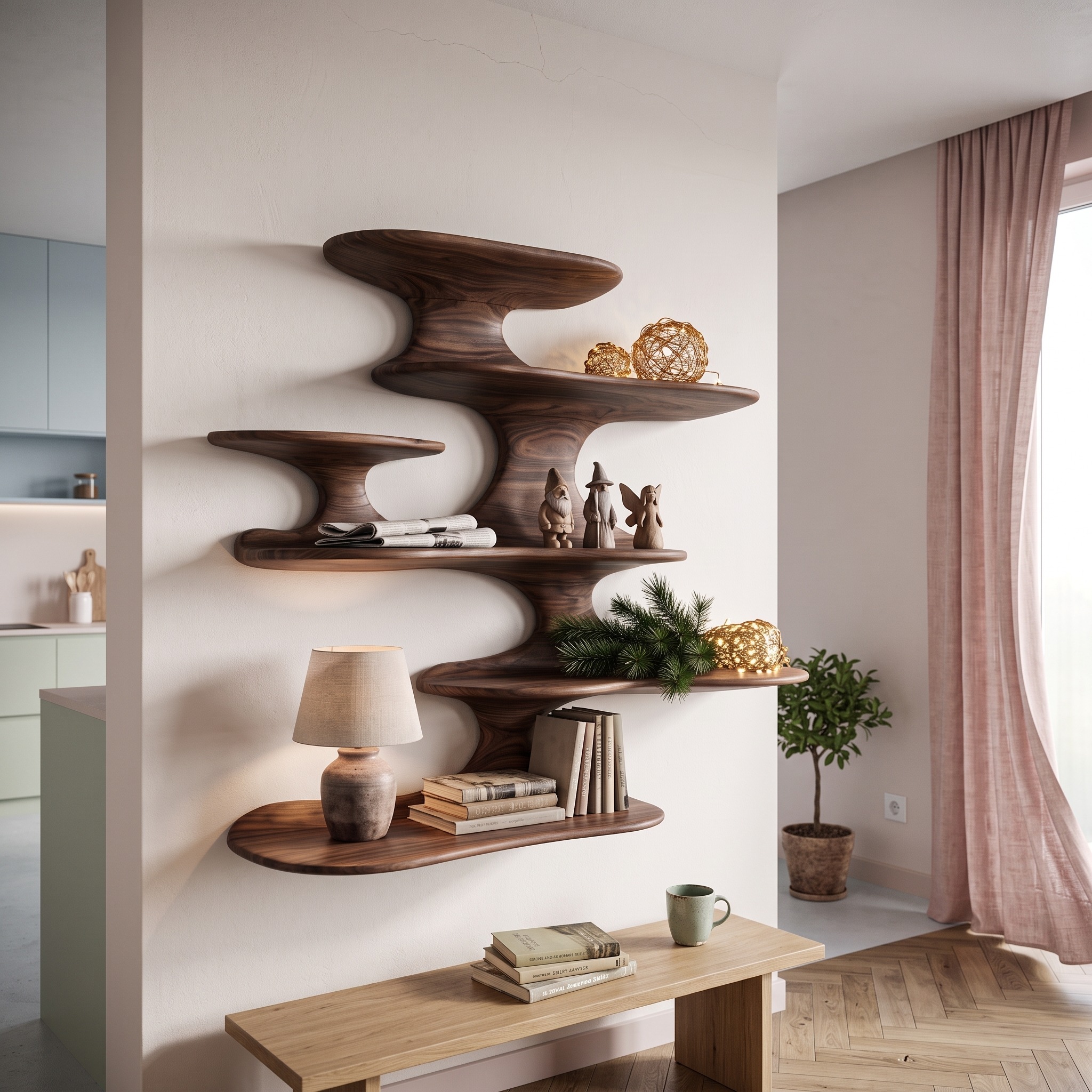 Minimalist Floating Shelf Handcrafted Solid Wood Design for Bedroom