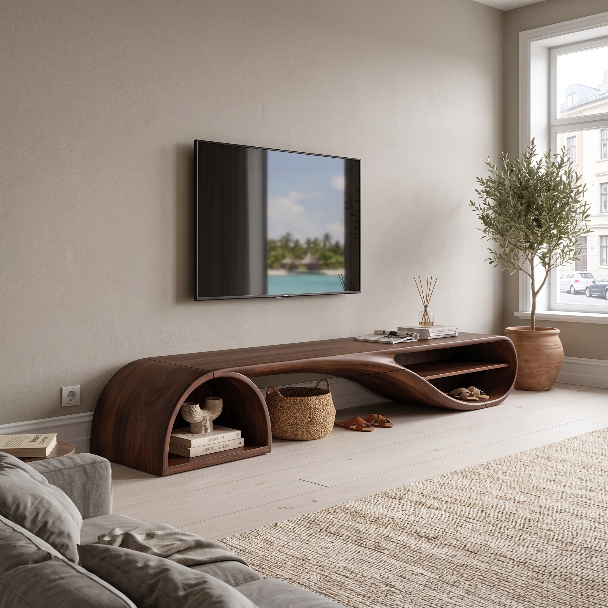 Minimalist Floating TV Stand, Wall-Mounted Wooden Media Console for Apartment Living Room