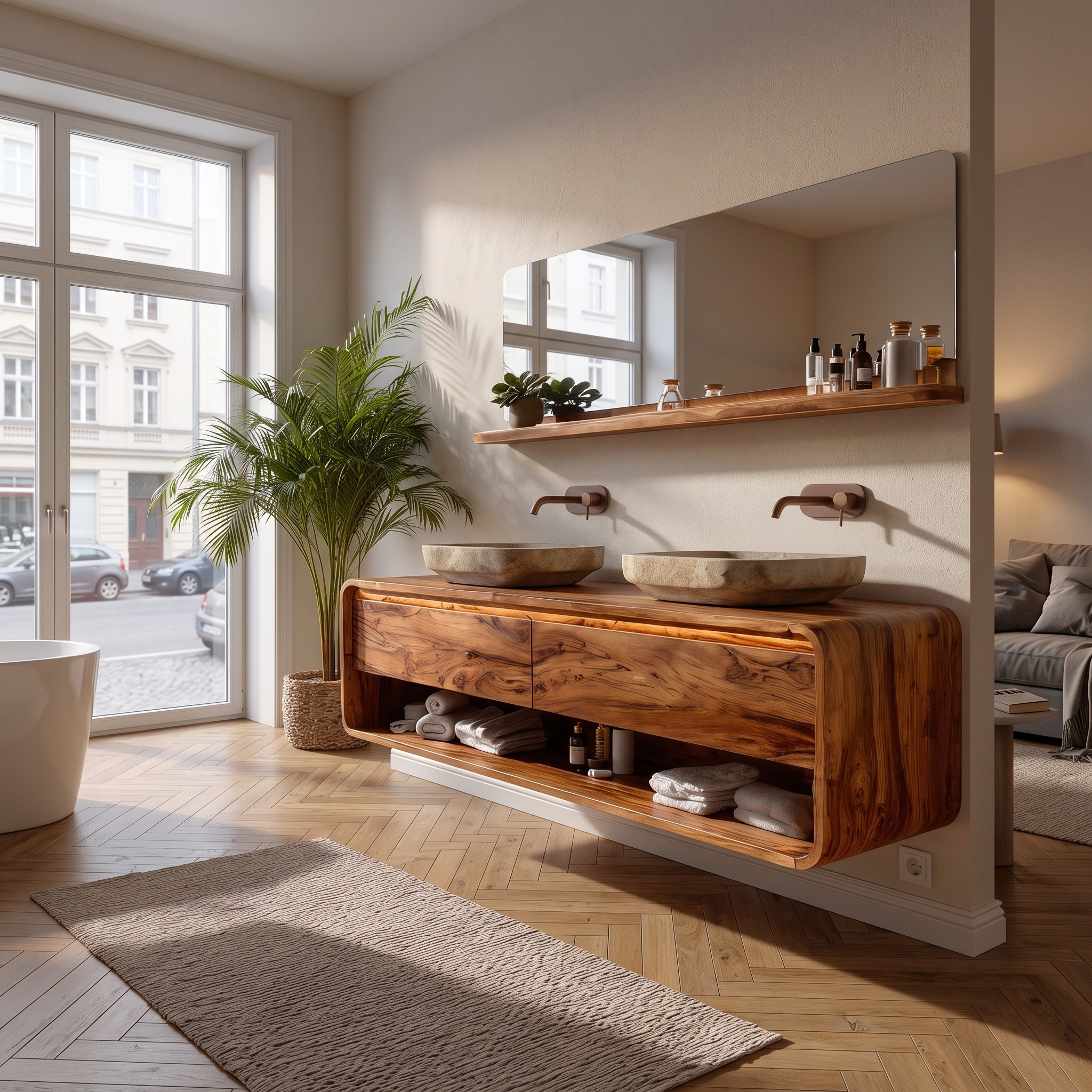 Minimalist Floating Wood Bathroom Vanity, Wall-Mounted Solid Wood Single Vanity Cabinet for Modern Bathrooms