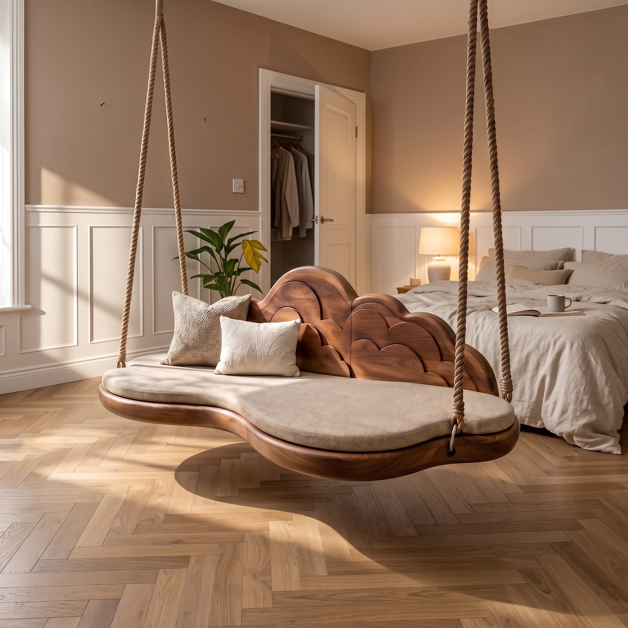 Minimalist Flowing Back Swing Bedroom Lounge Interior Space