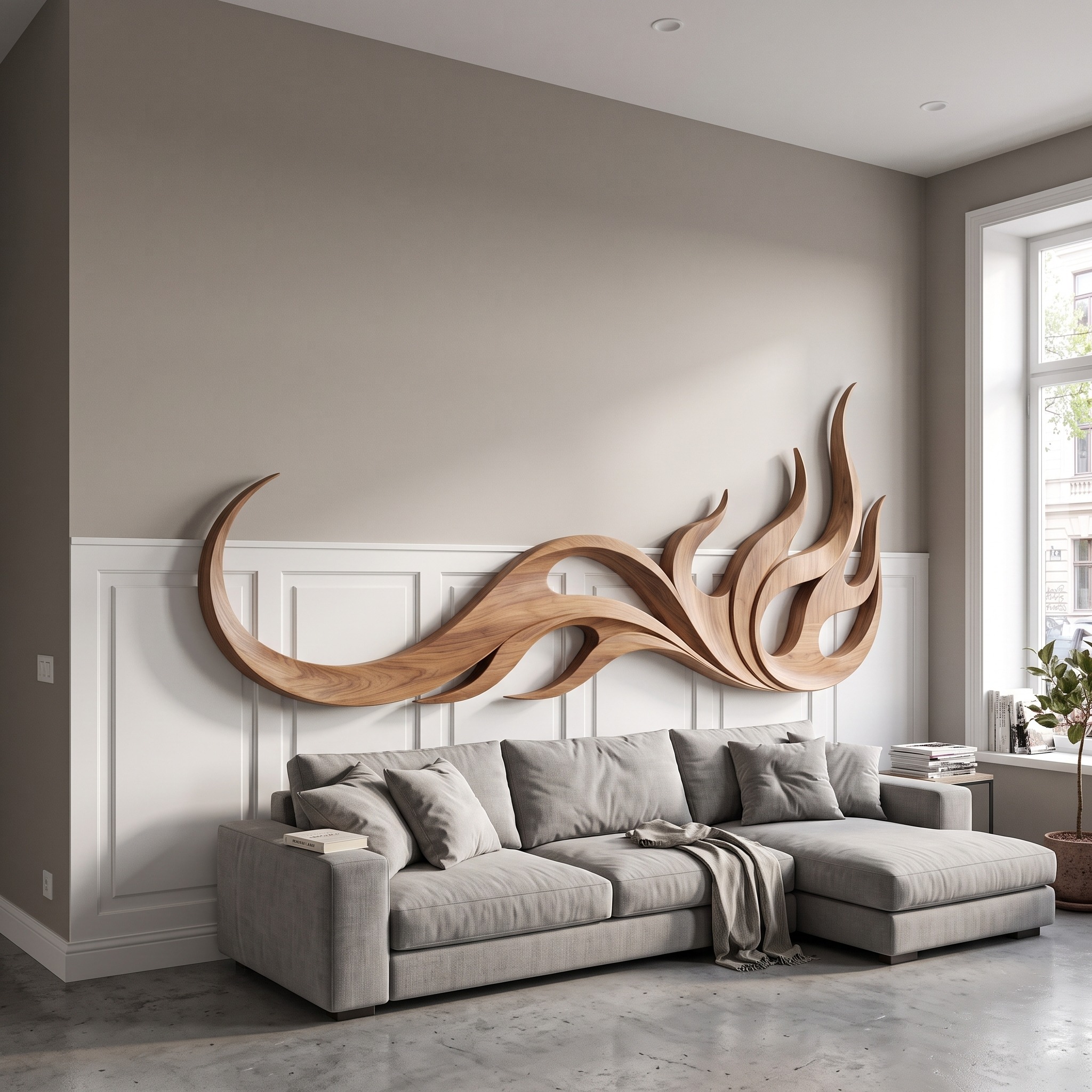 Minimalist Flowing Wood Wall Decor, Abstract Wave Art Panel for Spa, Wellness Space, Clinic, and Office