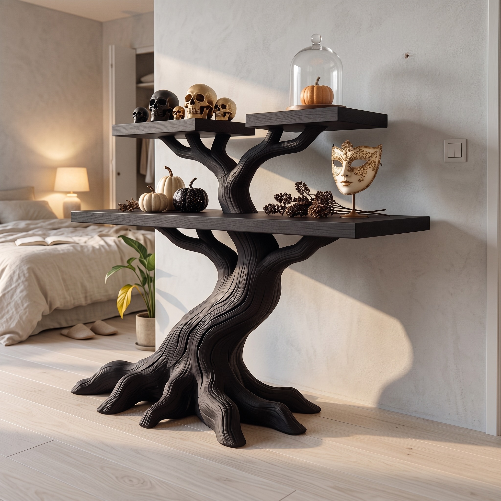 Minimalist Gnarled Tree Console for Vintage Halloween Decor
