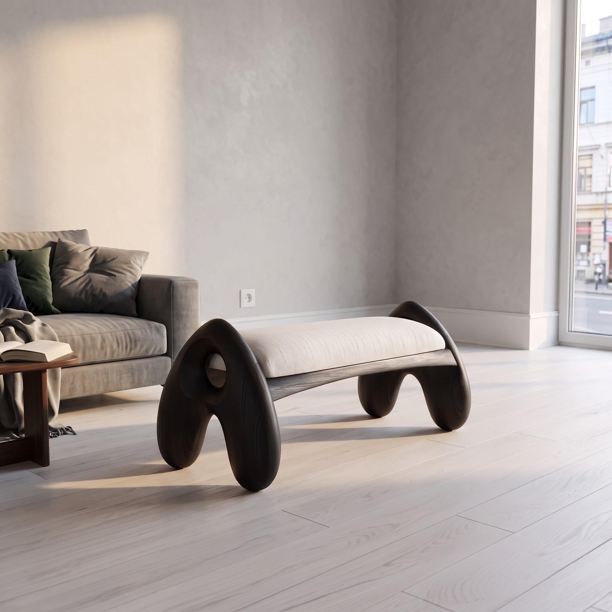 Minimalist Halloween Accent Bench with Angled a Legs for Bedroom and Dressing Room