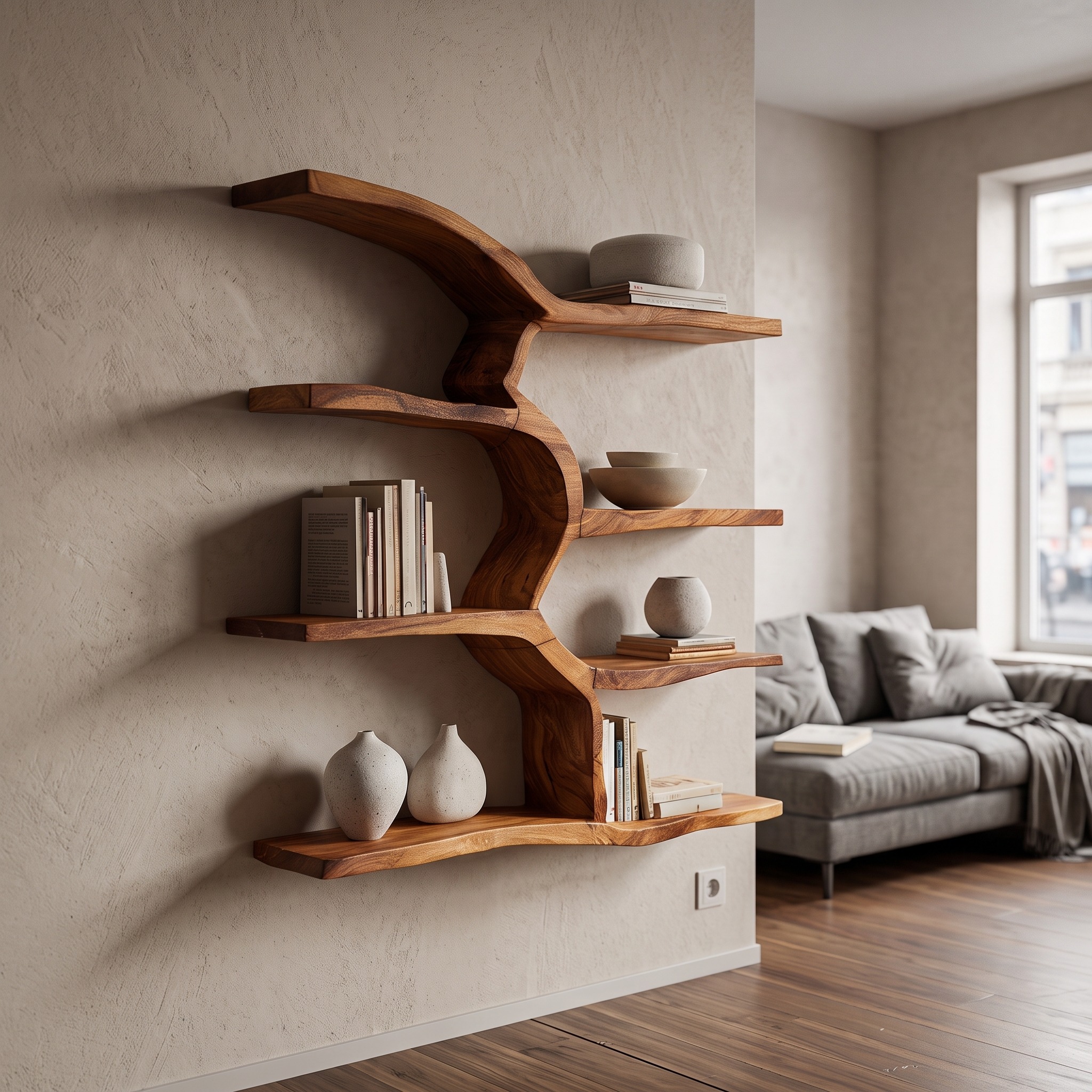 Minimalist Live Edge Floating Shelf, Handcrafted Solid Wood Wall Mount Display Rack for Bathroom & Living Room
