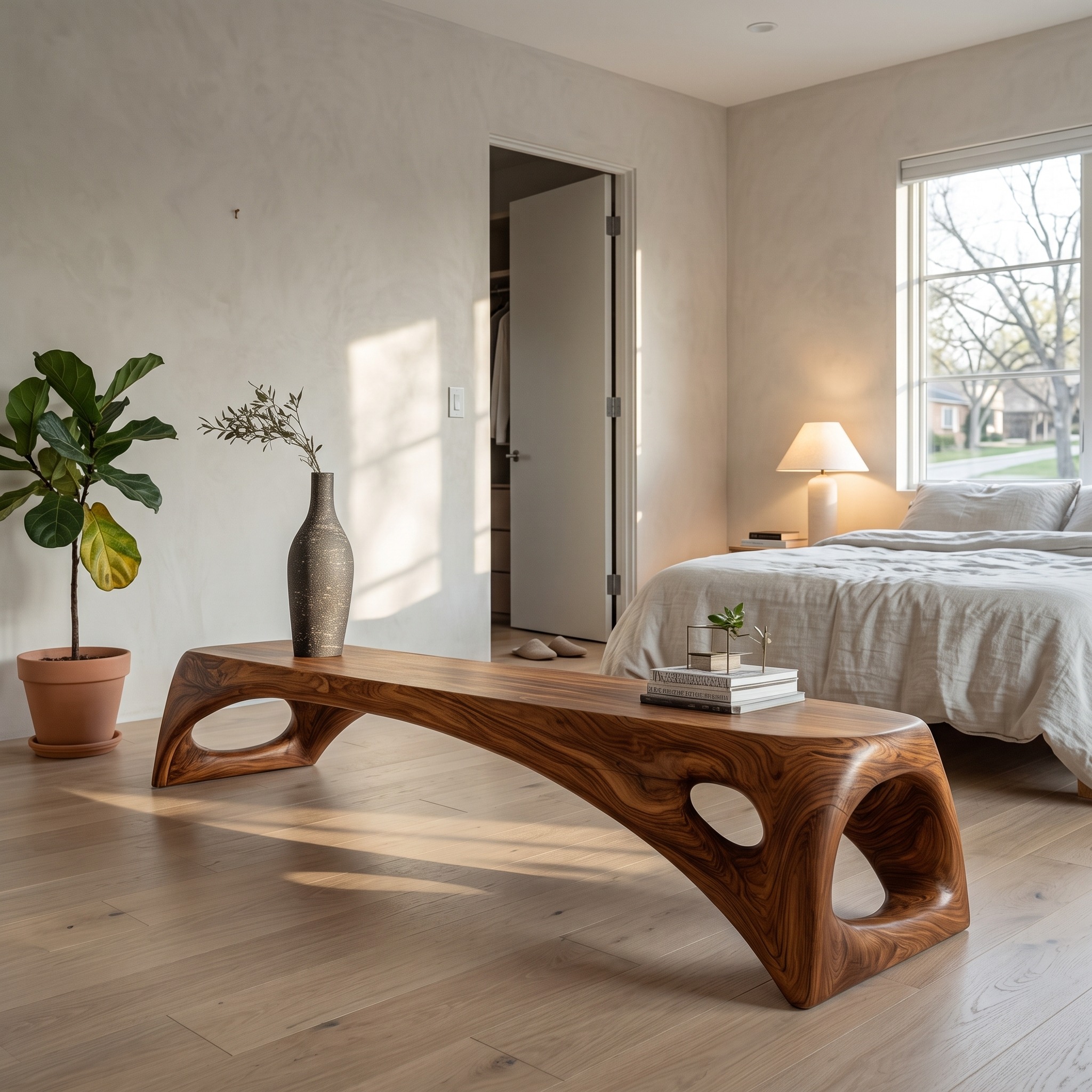 Minimalist Long Wooden Bench for Entryway