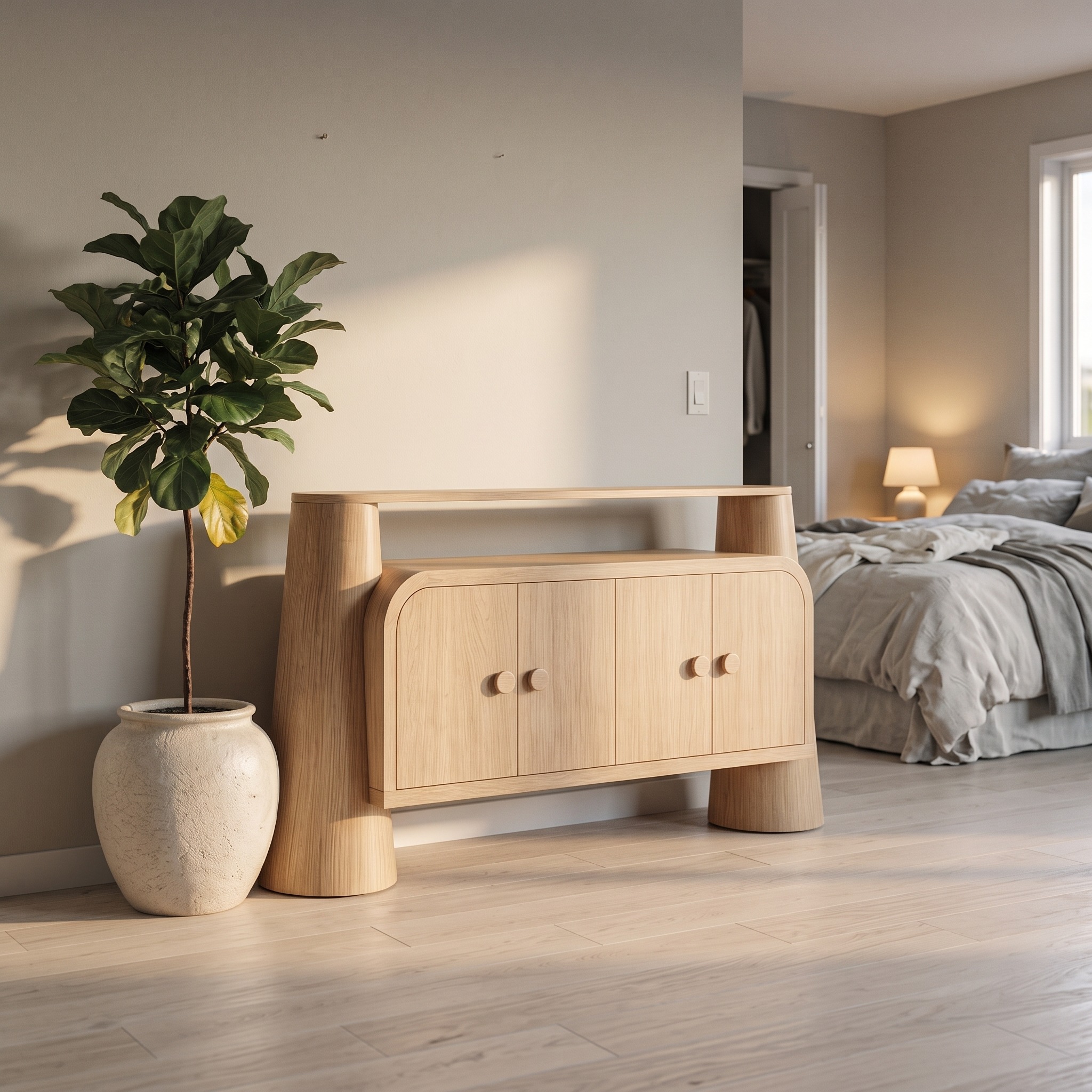 Minimalist Modern Storage Cabinet, Solid Wood Sideboard Credenza with Shelves for Living Room, Bedroom