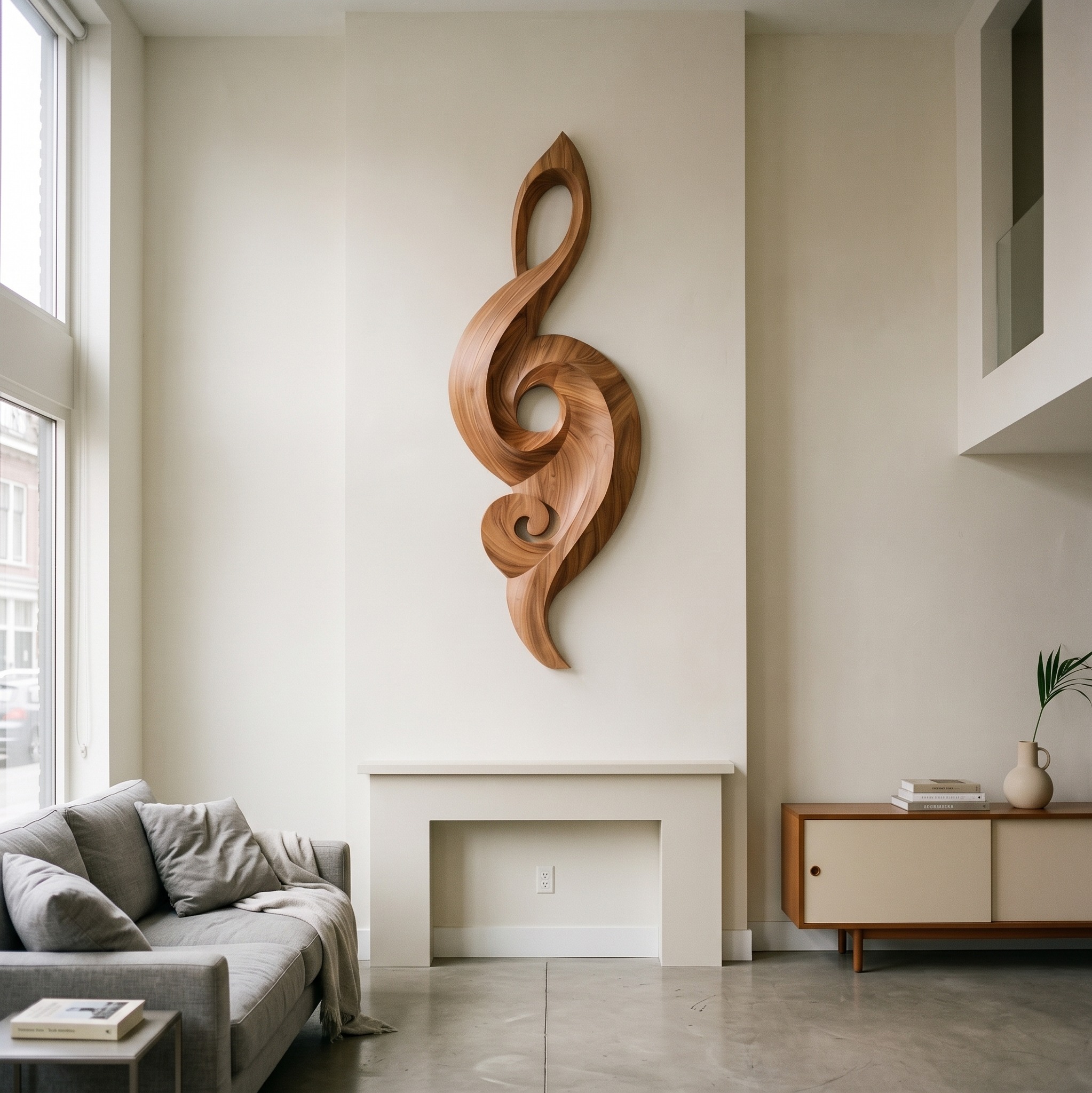 Minimalist Music Note Wooden Wall Art, Elegant Handcrafted Treble Clef Sign Wall Decor for Living Room & Studio