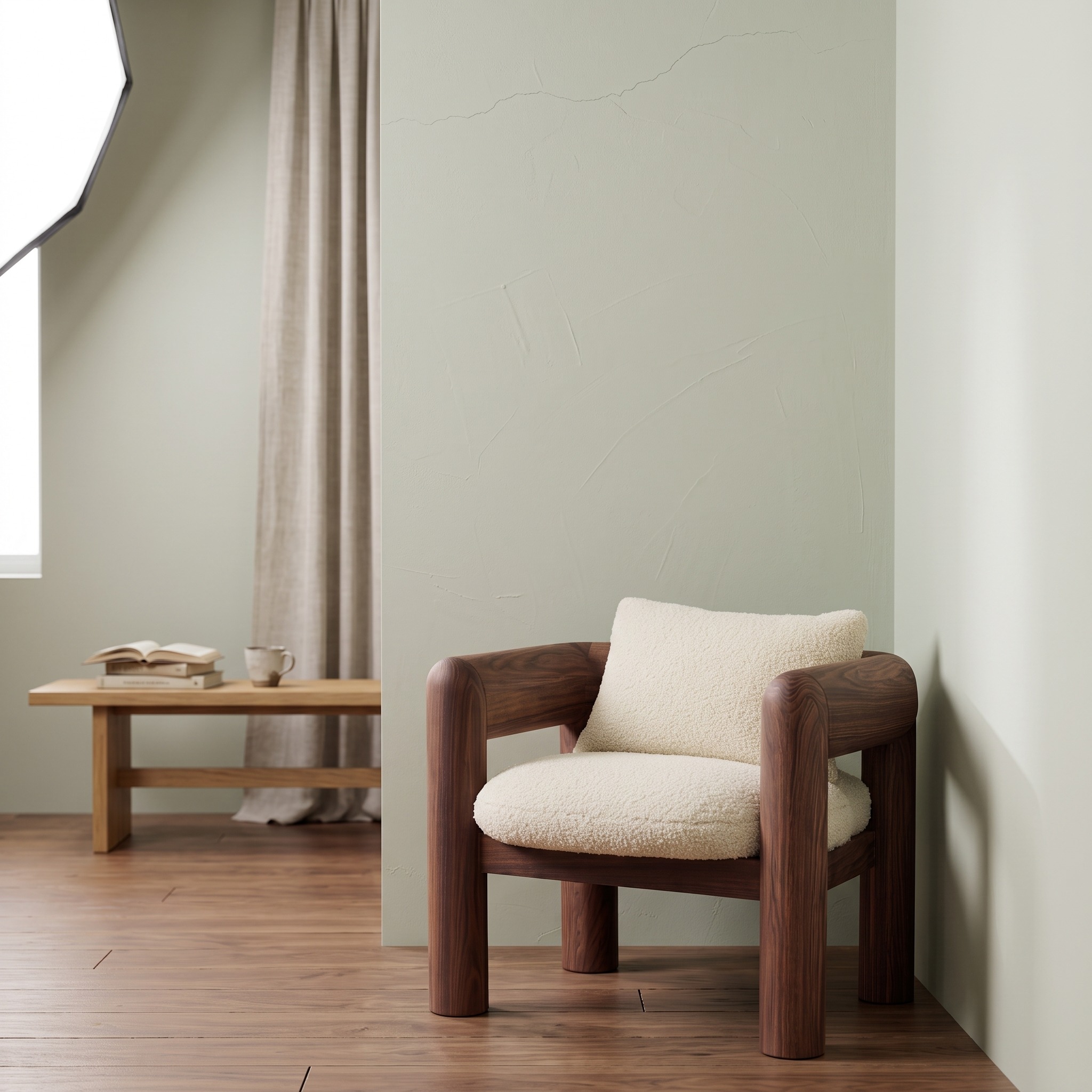 Minimalist Natural Wood Accent Chair, Sleek Low Profile Solid Wood Lounge Chair for Modern Living Room, Model