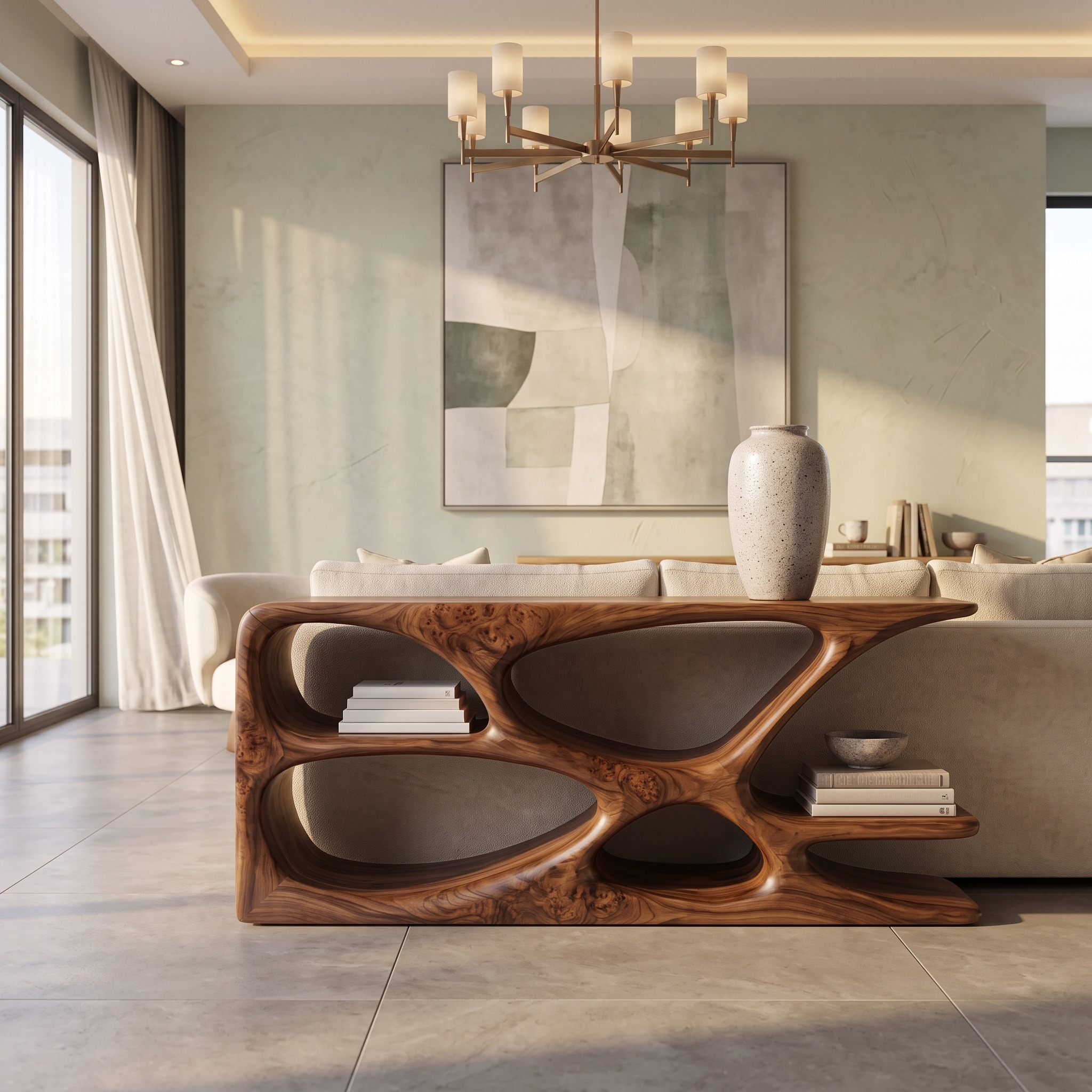 Minimalist Natural Wood Console Table, Handcrafted Entryway Sofa Table for Hallway & Living Room Interior, Model